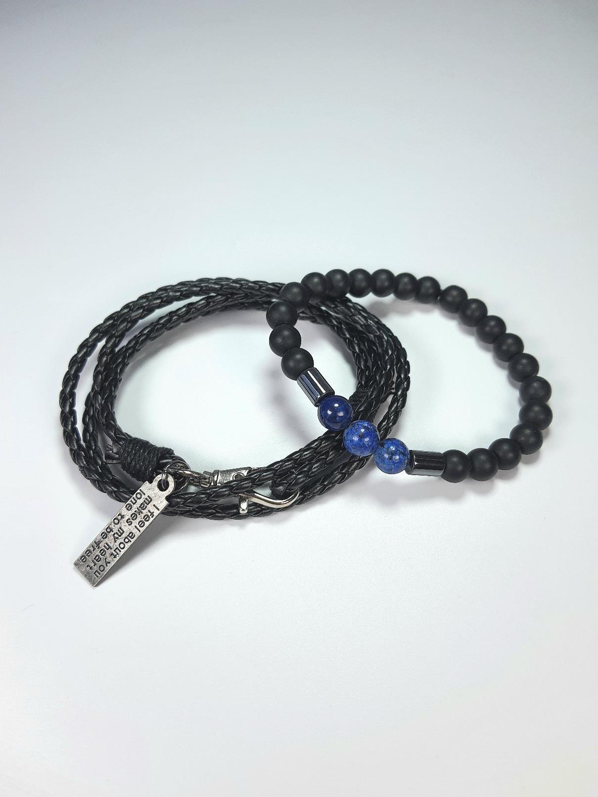 BileklikJTSS22KOB1082 SAÇ ÖRGÜ MODEL DERİ BİLEKLİK, CEYT, HEMATİT, ONYX BİLEKLİK KOMBİNİJanti