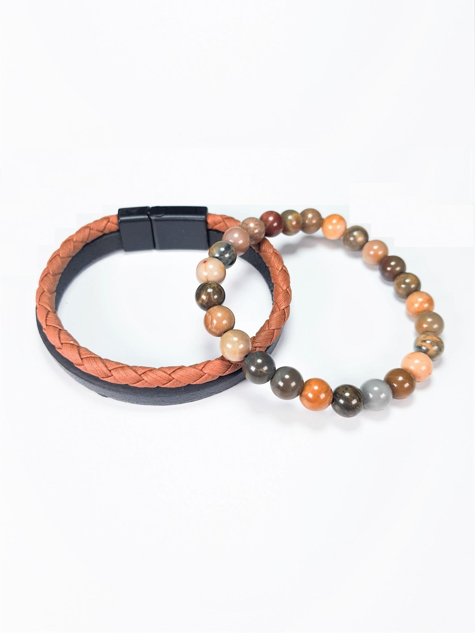 BileklikJTSS22KOB1088 JANTİ HAKİKİ DERİ MIKNATIS KAPAMA JASPER DOĞALTAŞ KOMBİN BİLEKLİK KUTULUJanti