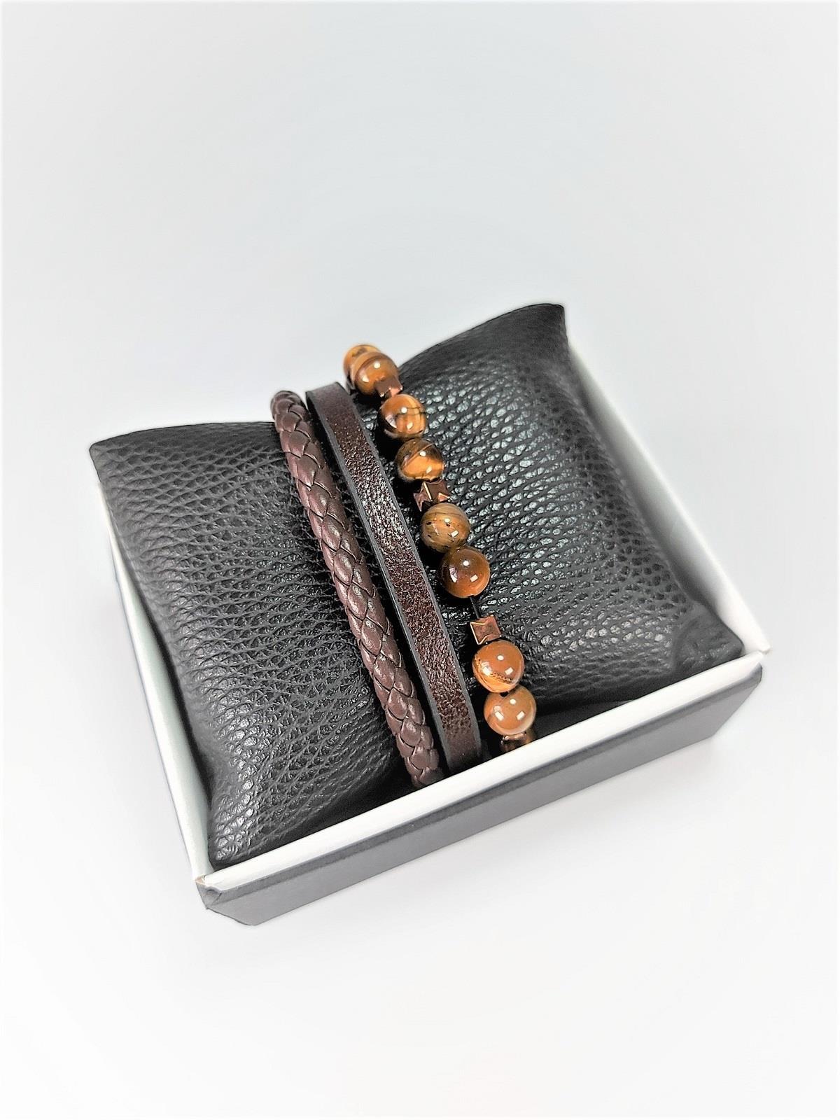 BileklikJTSS22KOB1089 JANTİ HAKİKİ DERİ MIKNATIS KAPAMA KAPLANGÖZÜ HEMATİT DOĞALTAŞ KOMBİN BİLEKLİK KUTULUJanti