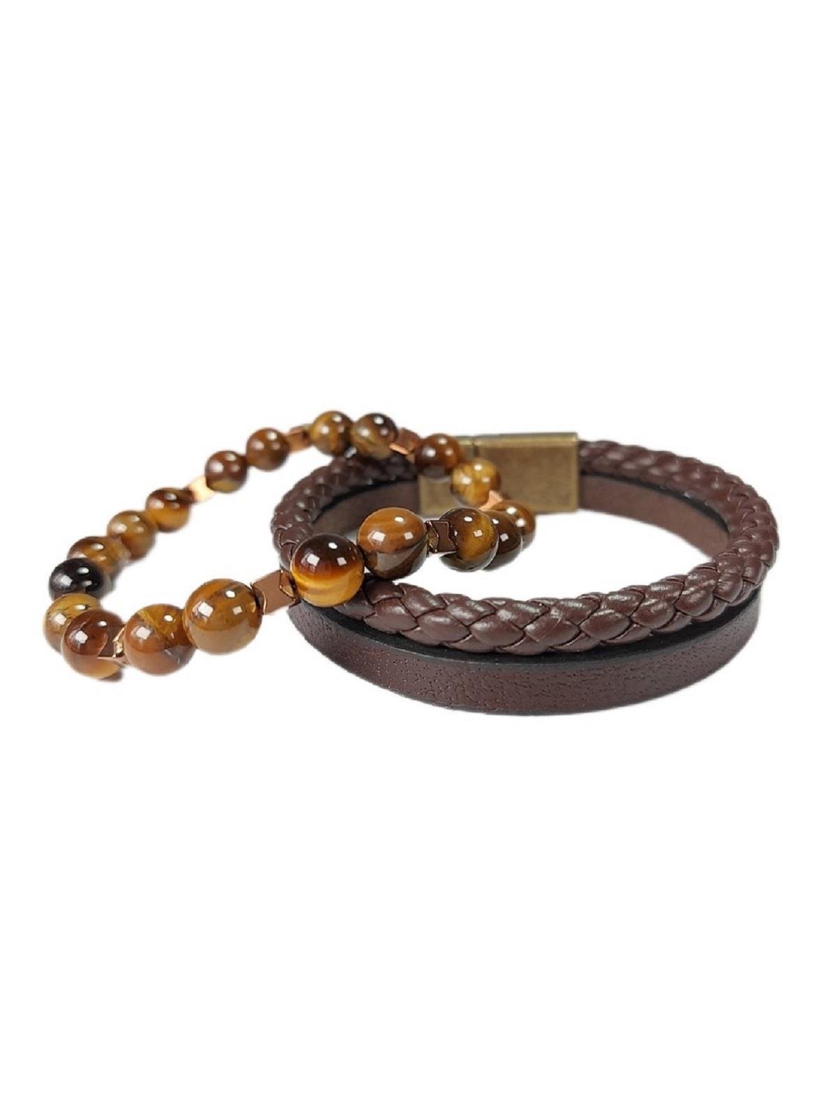 BileklikJTSS22KOB1089 JANTİ HAKİKİ DERİ MIKNATIS KAPAMA KAPLANGÖZÜ HEMATİT DOĞALTAŞ KOMBİN BİLEKLİK KUTULUJanti