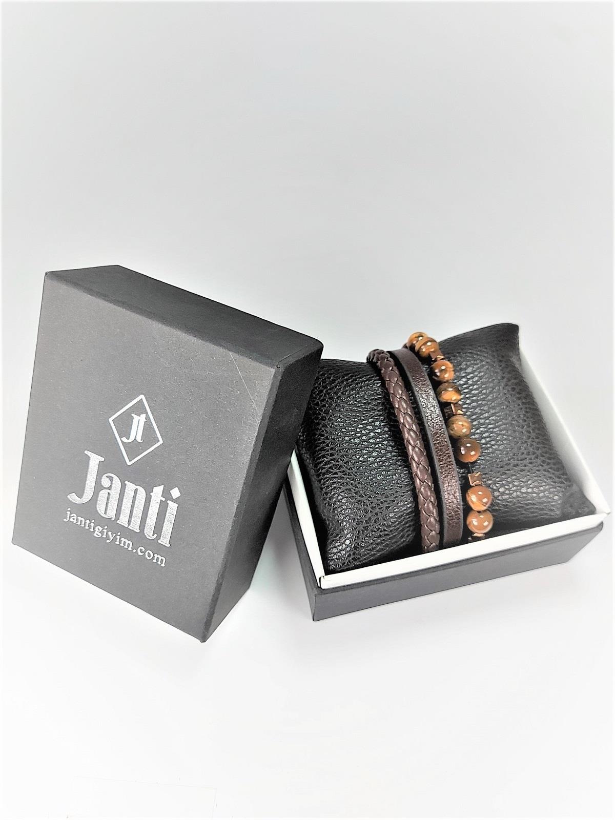 BileklikJTSS22KOB1089 JANTİ HAKİKİ DERİ MIKNATIS KAPAMA KAPLANGÖZÜ HEMATİT DOĞALTAŞ KOMBİN BİLEKLİK KUTULUJanti