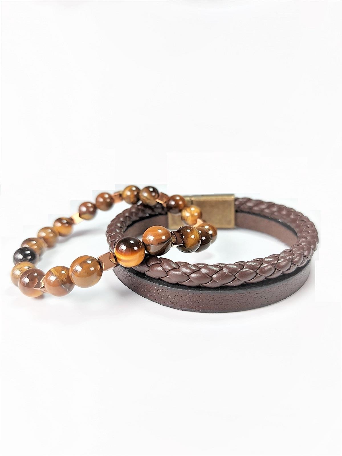 BileklikJTSS22KOB1089 JANTİ HAKİKİ DERİ MIKNATIS KAPAMA KAPLANGÖZÜ HEMATİT DOĞALTAŞ KOMBİN BİLEKLİK KUTULUJanti