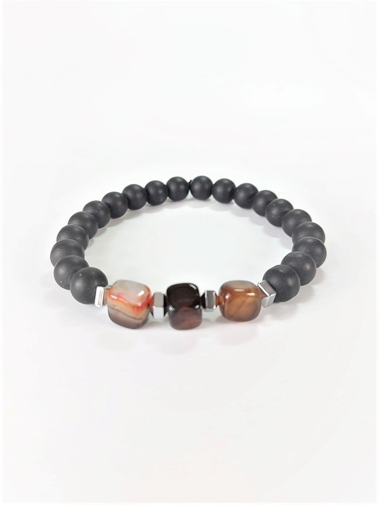 BileklikJTSS22KOB1093 JANTİ HAKİKİ DERİ MIKNATIS KAPAMA KÜP AKİK HEMATİT ONYX DOĞALTAŞ KOMBİN BİLEKLİK KUTULUJanti