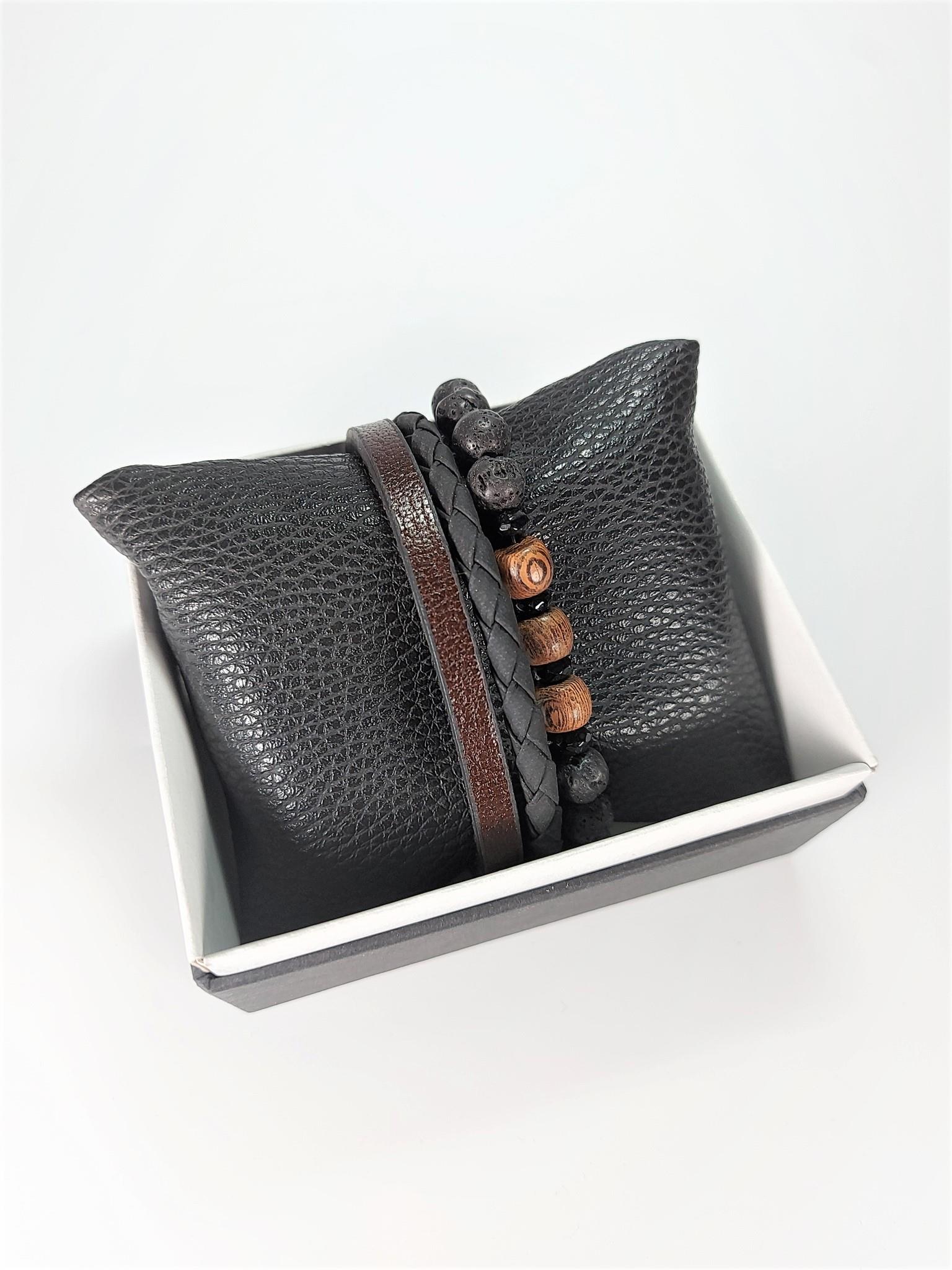 BileklikJTSS22KOB1096 JANTİ HAKİKİ DERİ MIKNATIS KAPAMA MAZI AĞACI LAV AKİK DOĞALTAŞ KOMBİN BİLEKLİK KUTULUJanti