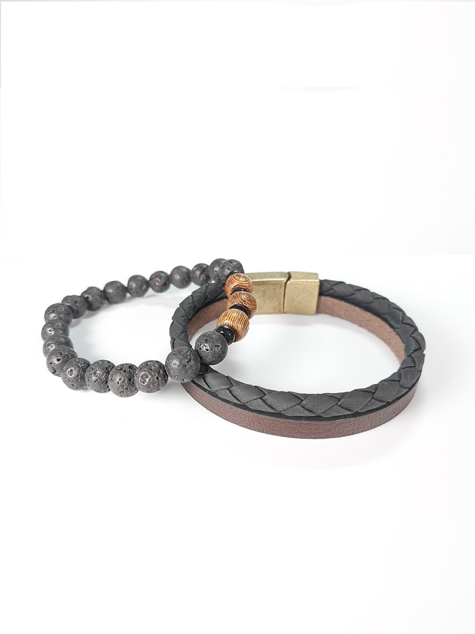 BileklikJTSS22KOB1096 JANTİ HAKİKİ DERİ MIKNATIS KAPAMA MAZI AĞACI LAV AKİK DOĞALTAŞ KOMBİN BİLEKLİK KUTULUJanti