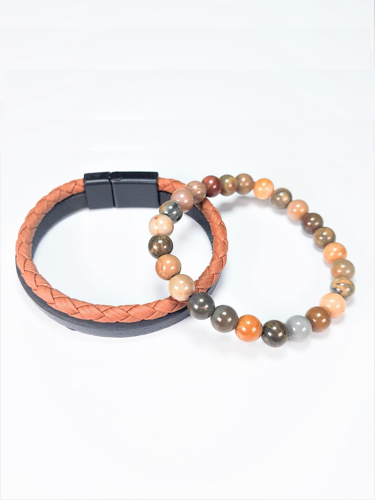 BileklikJTSS22KOB1098 JANTİ HAKİKİ DERİ MIKNATIS KAPAMA JASPER DOĞALTAŞ KOMBİN BİLEKLİK KUTULUJanti