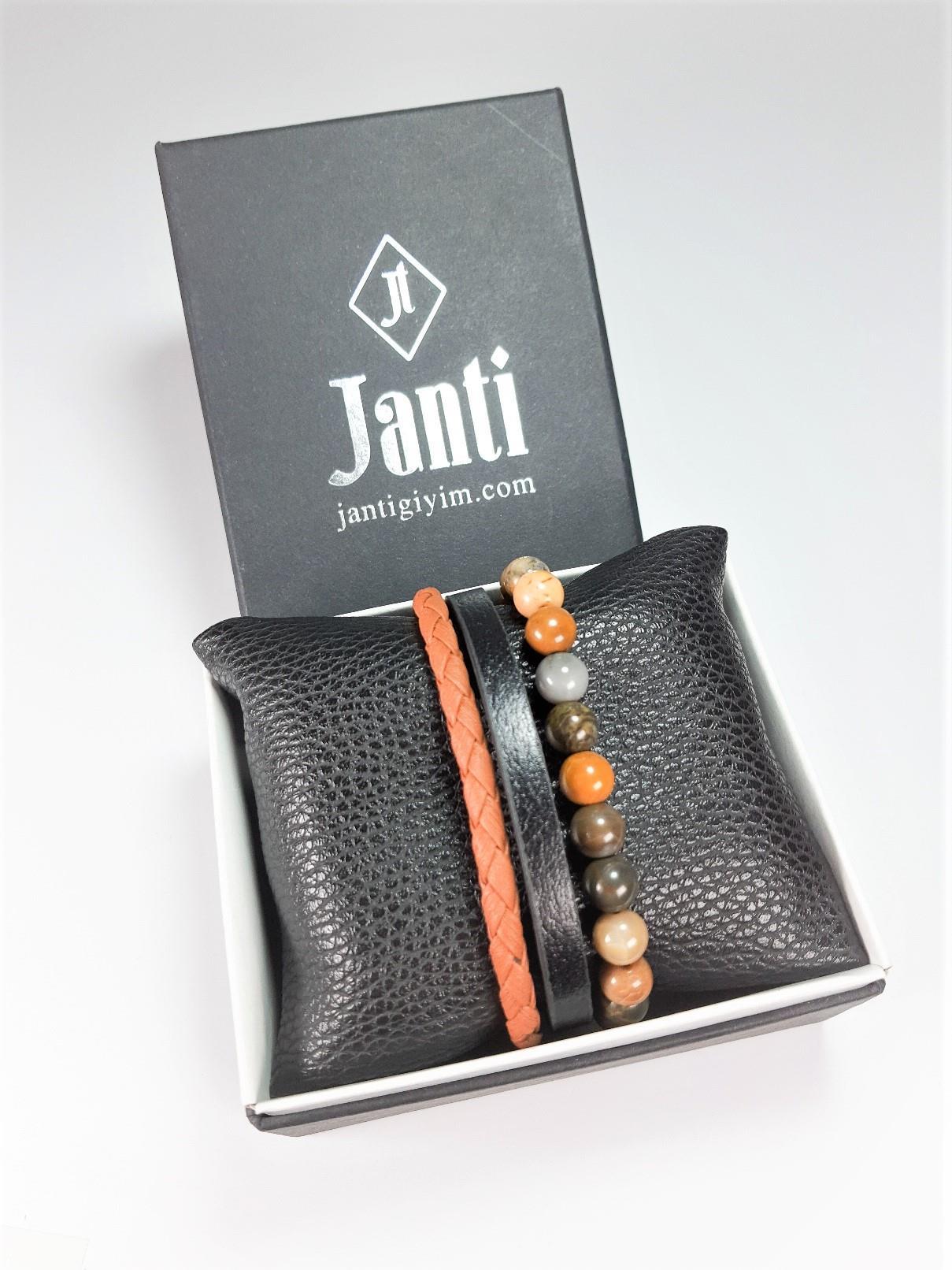 BileklikJTSS22KOB1098 JANTİ HAKİKİ DERİ MIKNATIS KAPAMA JASPER DOĞALTAŞ KOMBİN BİLEKLİK KUTULUJanti