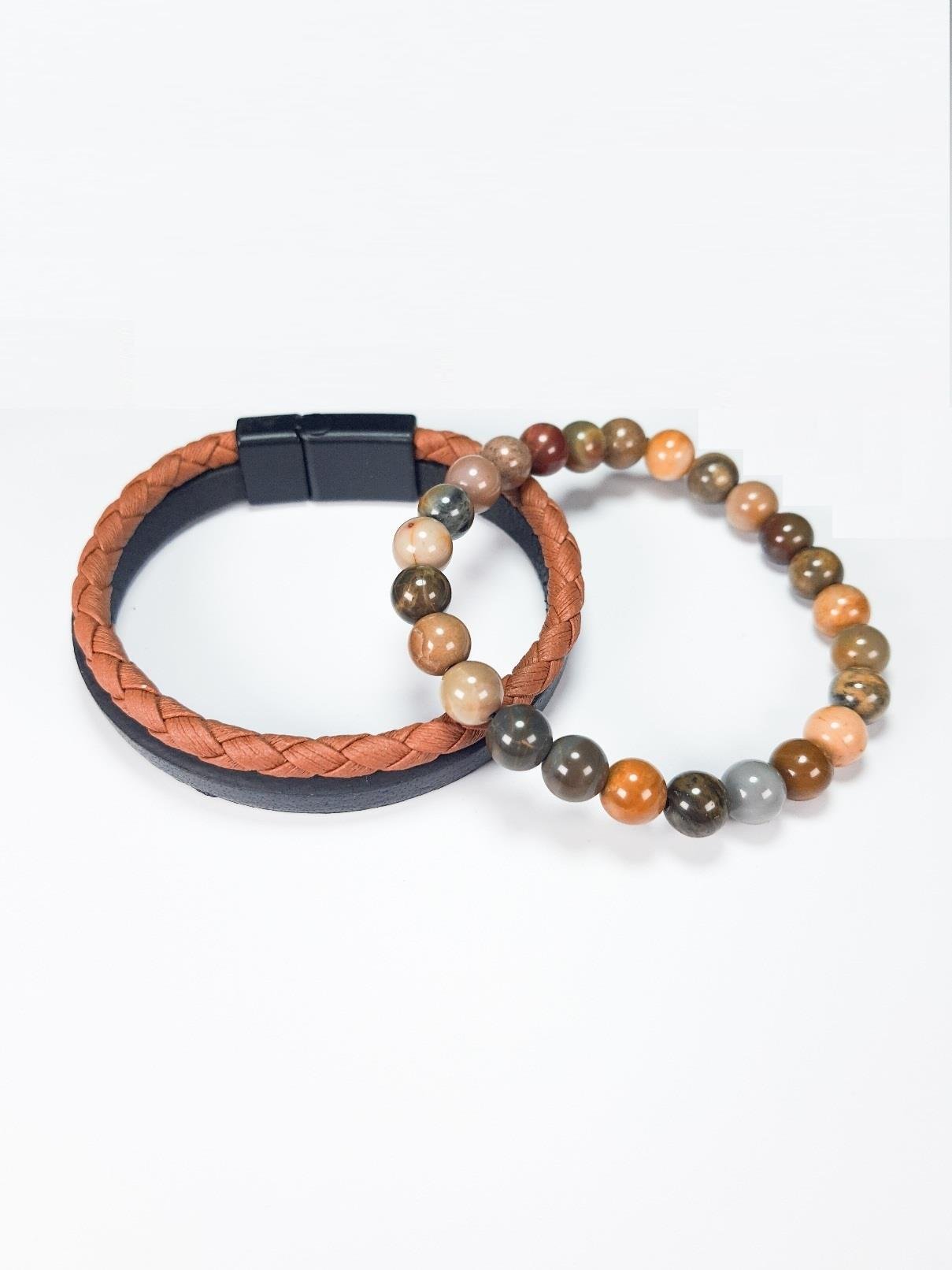 BileklikJTSS22KOB1098 JANTİ HAKİKİ DERİ MIKNATIS KAPAMA JASPER DOĞALTAŞ KOMBİN BİLEKLİK KUTULUJanti