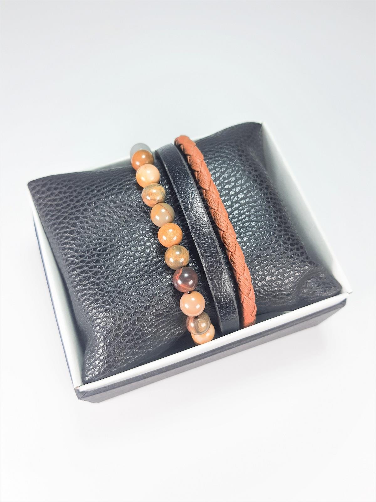 BileklikJTSS22KOB1098 JANTİ HAKİKİ DERİ MIKNATIS KAPAMA JASPER DOĞALTAŞ KOMBİN BİLEKLİK KUTULUJanti