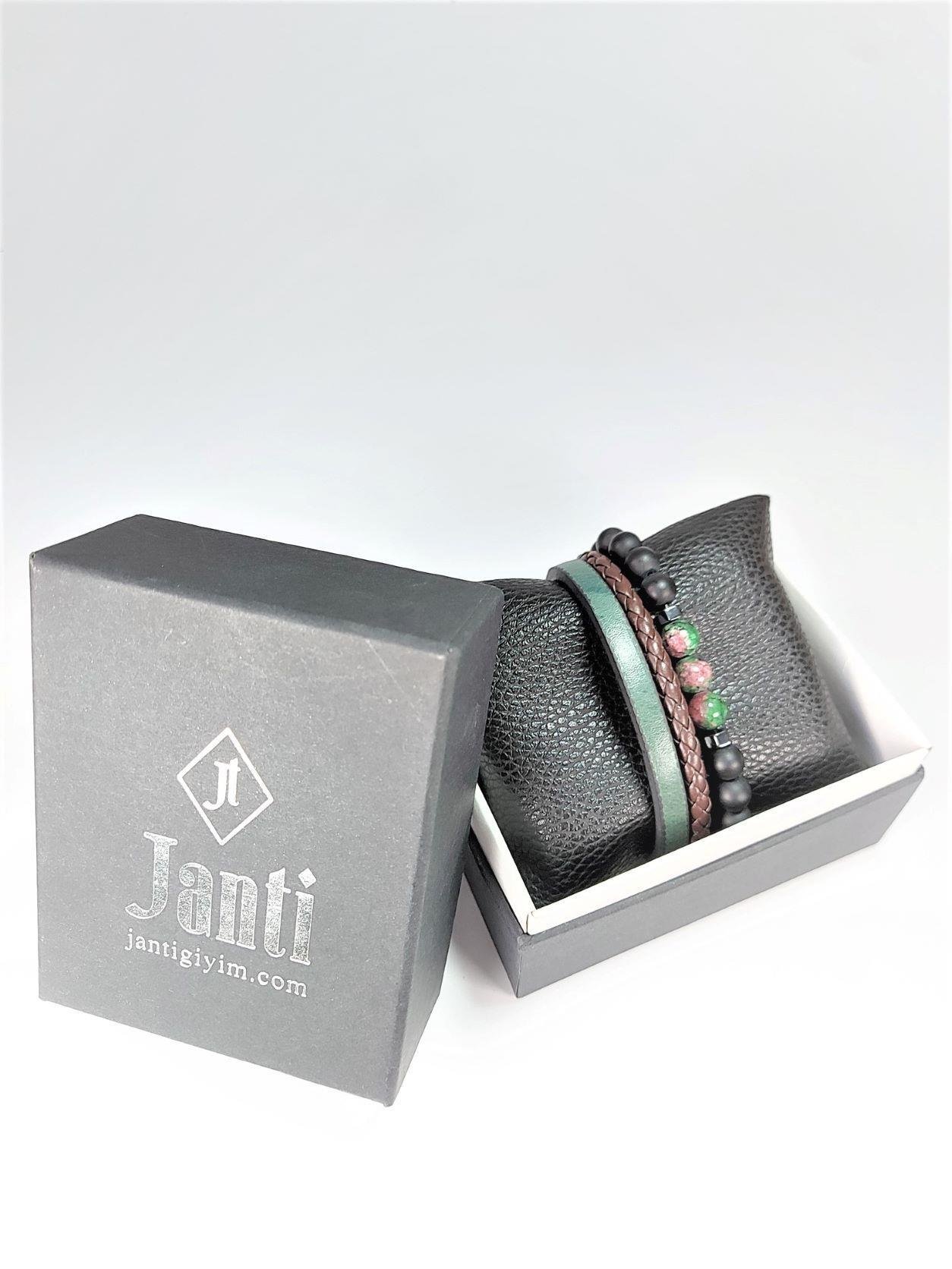 BileklikJTSS22KOB1100 JANTİ HAKİKİ DERİ MIKNATIS KAPAMA CEYT HEMATİT DOĞALTAŞ KOMBİN BİLEKLİK KUTULUJanti