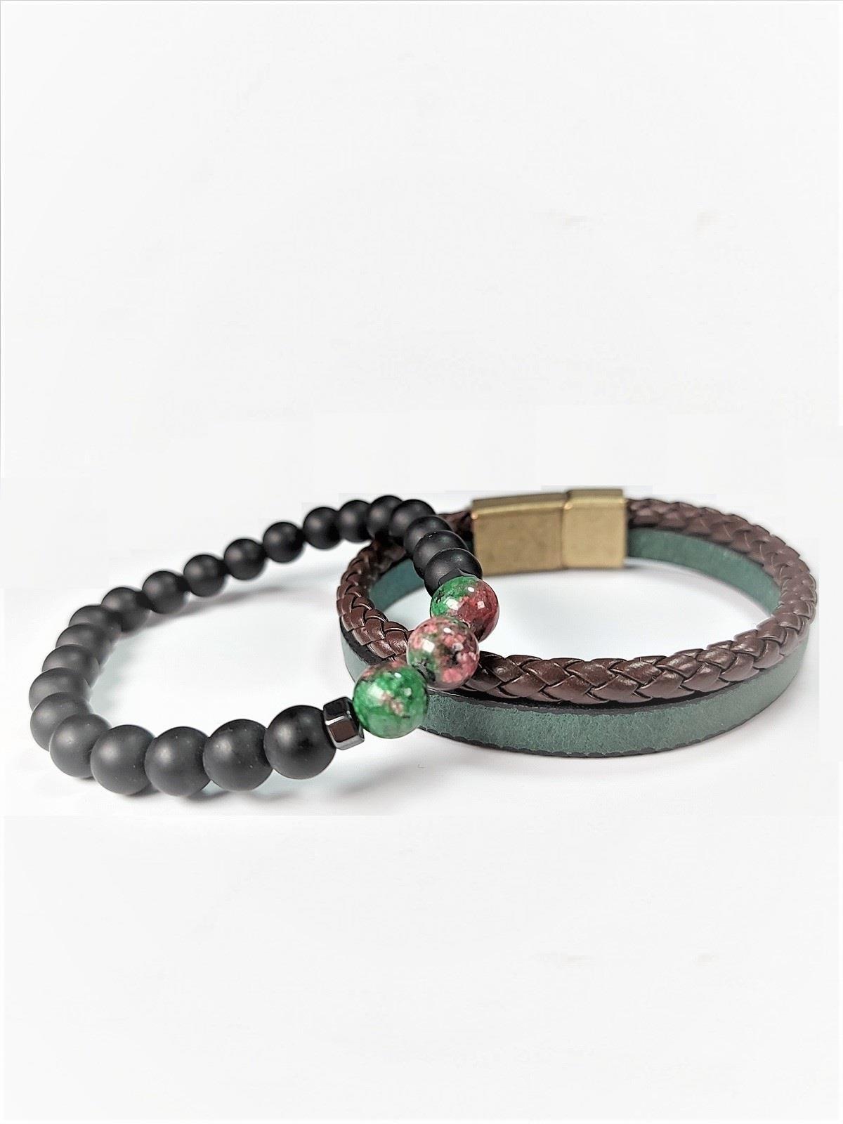 BileklikJTSS22KOB1100 JANTİ HAKİKİ DERİ MIKNATIS KAPAMA CEYT HEMATİT DOĞALTAŞ KOMBİN BİLEKLİK KUTULUJanti