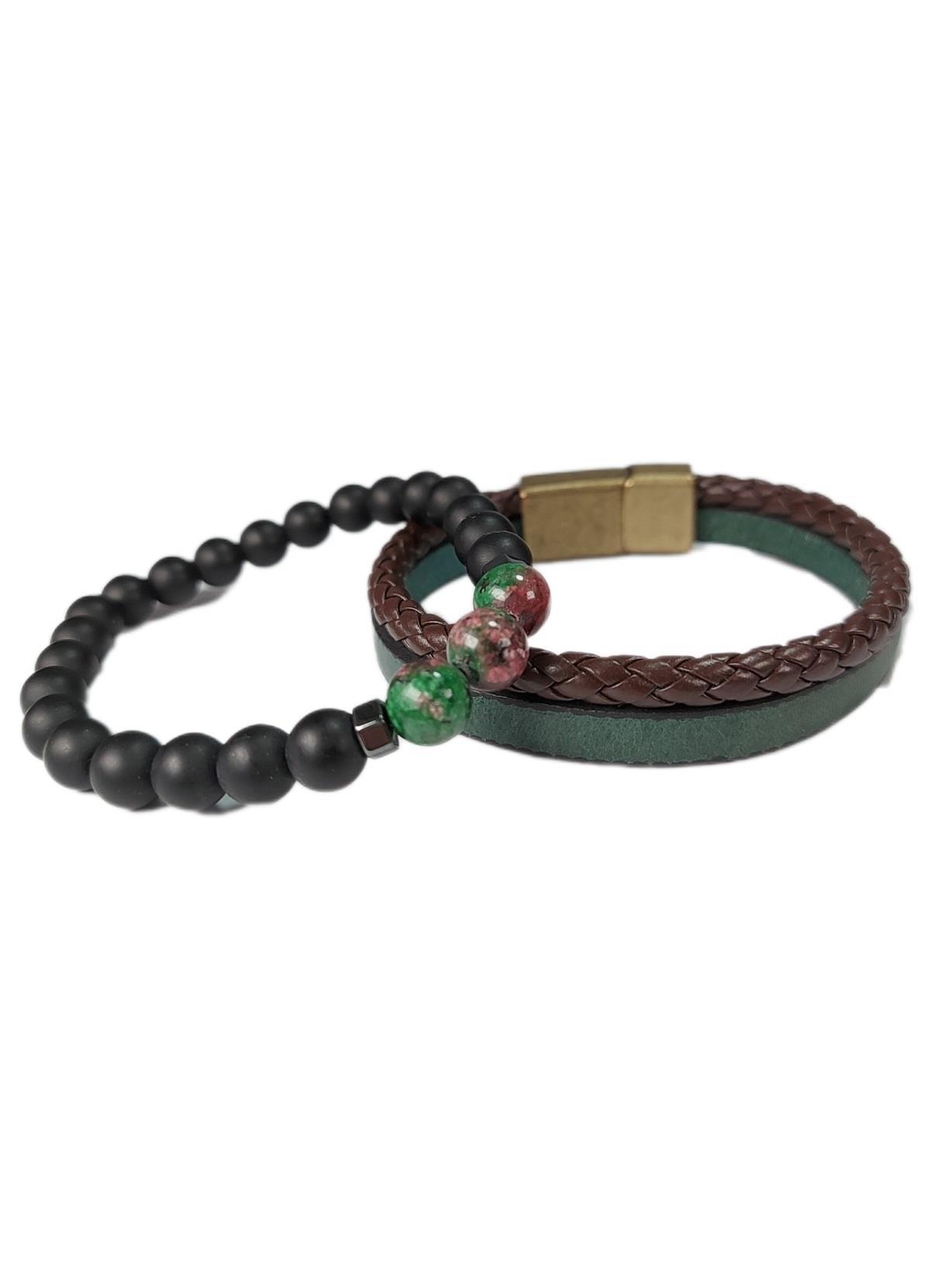 BileklikJTSS22KOB1100 JANTİ HAKİKİ DERİ MIKNATIS KAPAMA CEYT HEMATİT DOĞALTAŞ KOMBİN BİLEKLİK KUTULUJanti