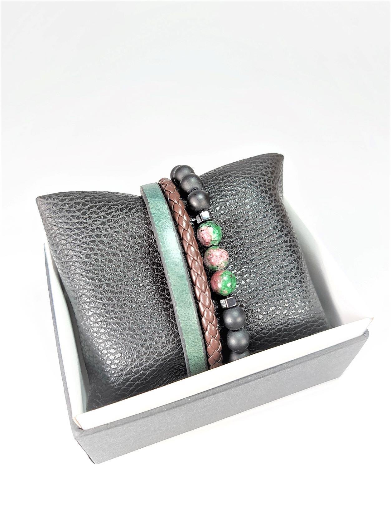 BileklikJTSS22KOB1100 JANTİ HAKİKİ DERİ MIKNATIS KAPAMA CEYT HEMATİT DOĞALTAŞ KOMBİN BİLEKLİK KUTULUJanti