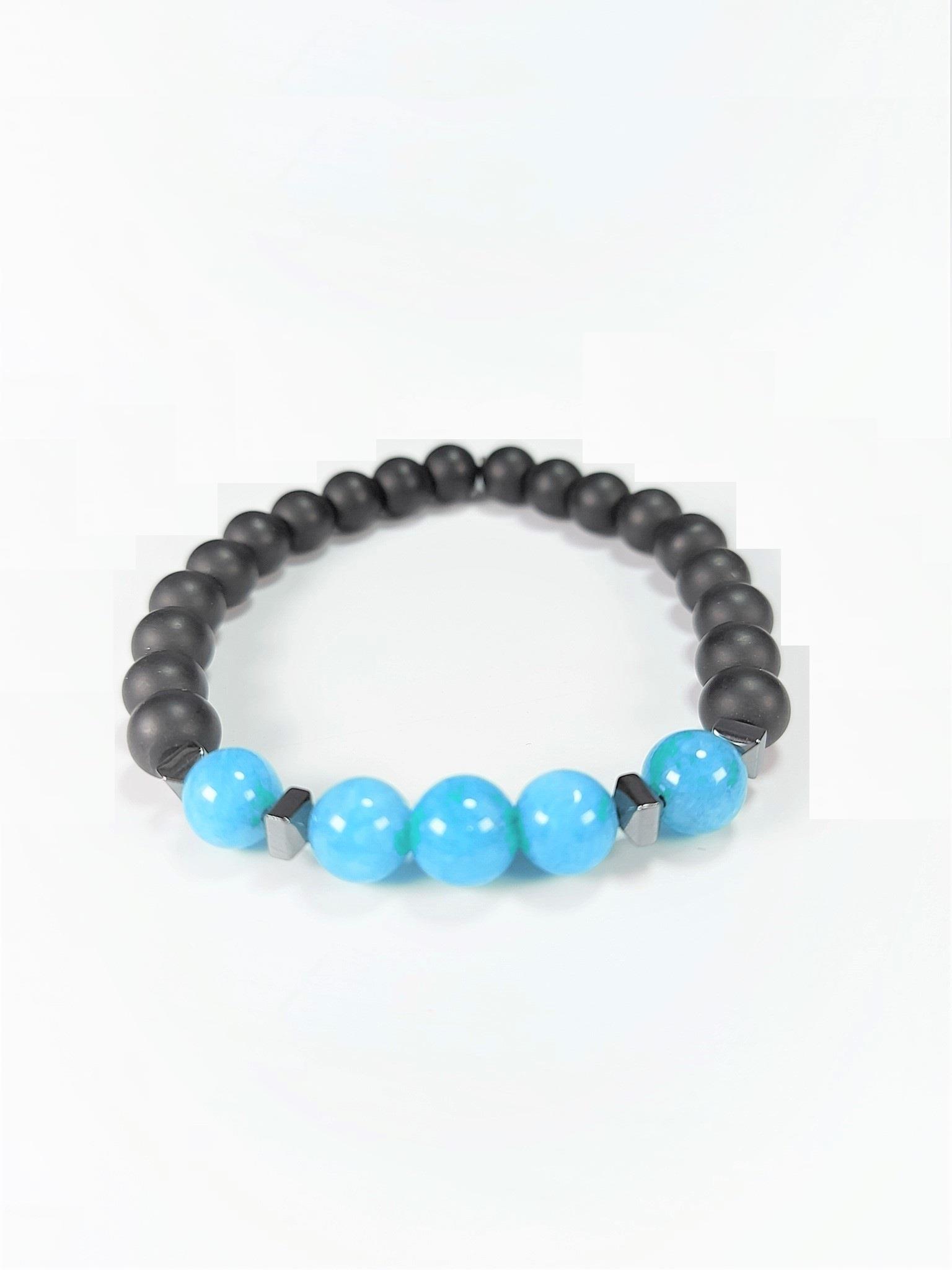 BileklikJTSS22KOB1101 JANTİ HAKİKİ DERİ MIKNATIS KAPAMA TURQUAZ HEMATİT ONYX DOĞALTAŞ KOMBİN BİLEKLİK KUTULUJanti