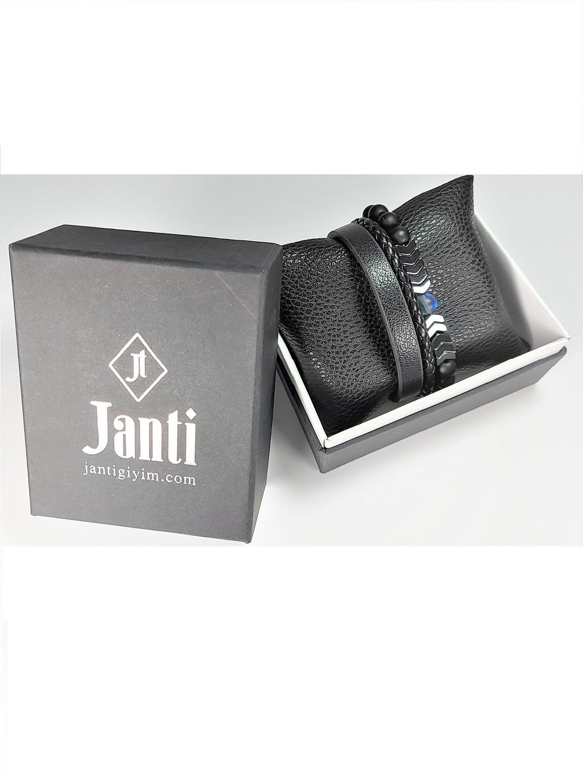BileklikJTSS22KOB1102 JANTİ HAKİKİ DERİ MIKNATIS KAPAMA KUVARS HEMATİT ONYX DOĞALTAŞ KOMBİN BİLEKLİK KUTULUJanti