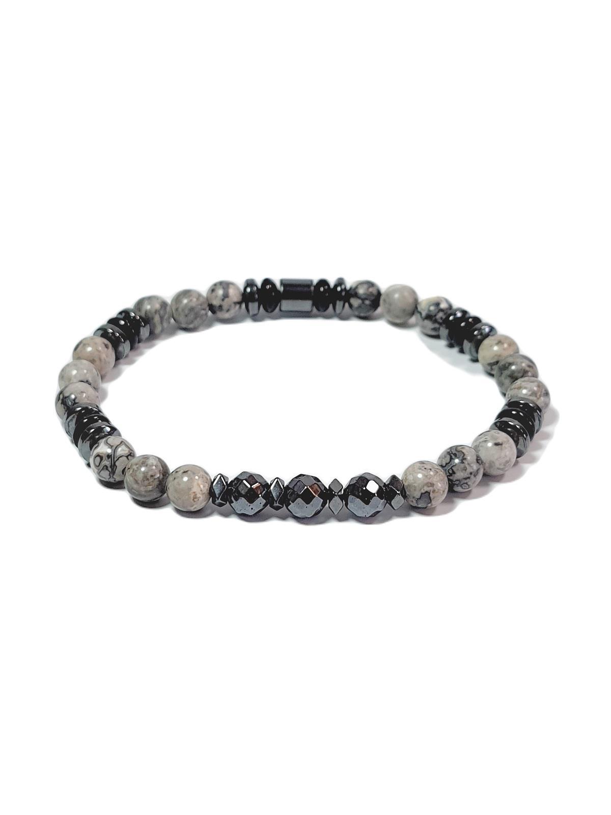 BileklikJTSS23DOB1306 JANTİ DOĞALTAŞ BİLEKLİK JASPER HEMATİT ONYX SERTİFİKALI DOĞALTAŞ GARANTİLİJanti