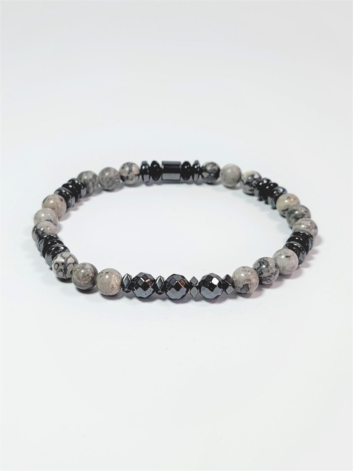 BileklikJTSS23DOB1306 JANTİ DOĞALTAŞ BİLEKLİK JASPER HEMATİT ONYX SERTİFİKALI DOĞALTAŞ GARANTİLİJanti