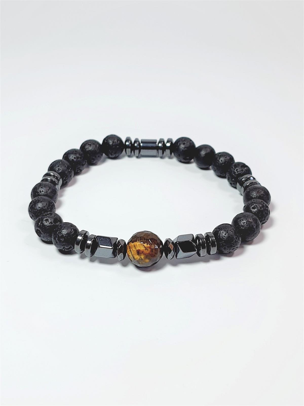 BileklikJTSS23DOB1318 JANTİ DOĞALTAŞ BİLEKLİK KAPLANGÖZÜ HEMATİT LAV DOĞAL TAŞ GARANTİLİJanti