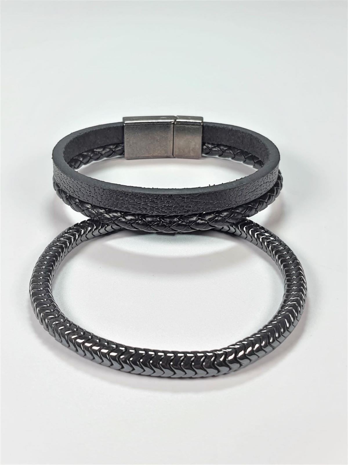 BileklikJTSS23KOB1110 HEMATİT DOĞALTAŞ ve HAKİKİ DERİ KOMBİN BİLEKLİK KUTULU GARANTİLİJanti