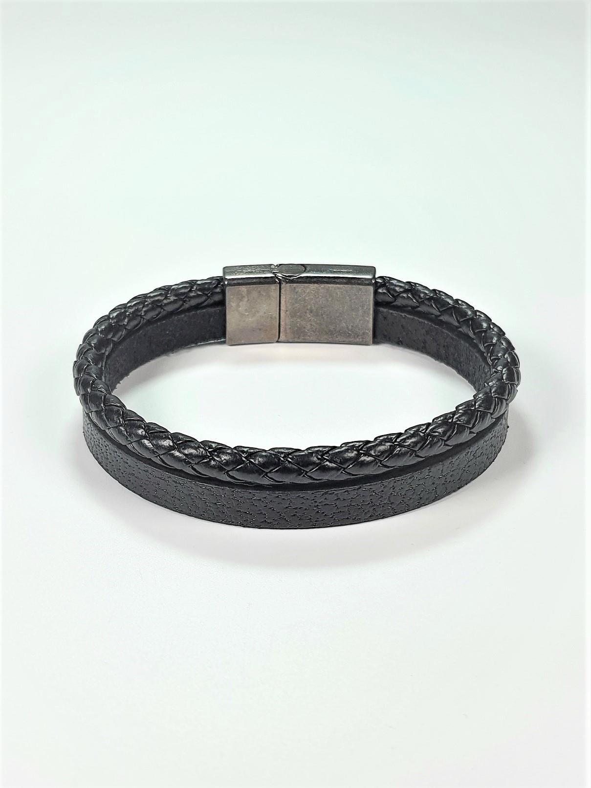 BileklikJTSS23KOB1110 HEMATİT DOĞALTAŞ ve HAKİKİ DERİ KOMBİN BİLEKLİK KUTULU GARANTİLİJanti