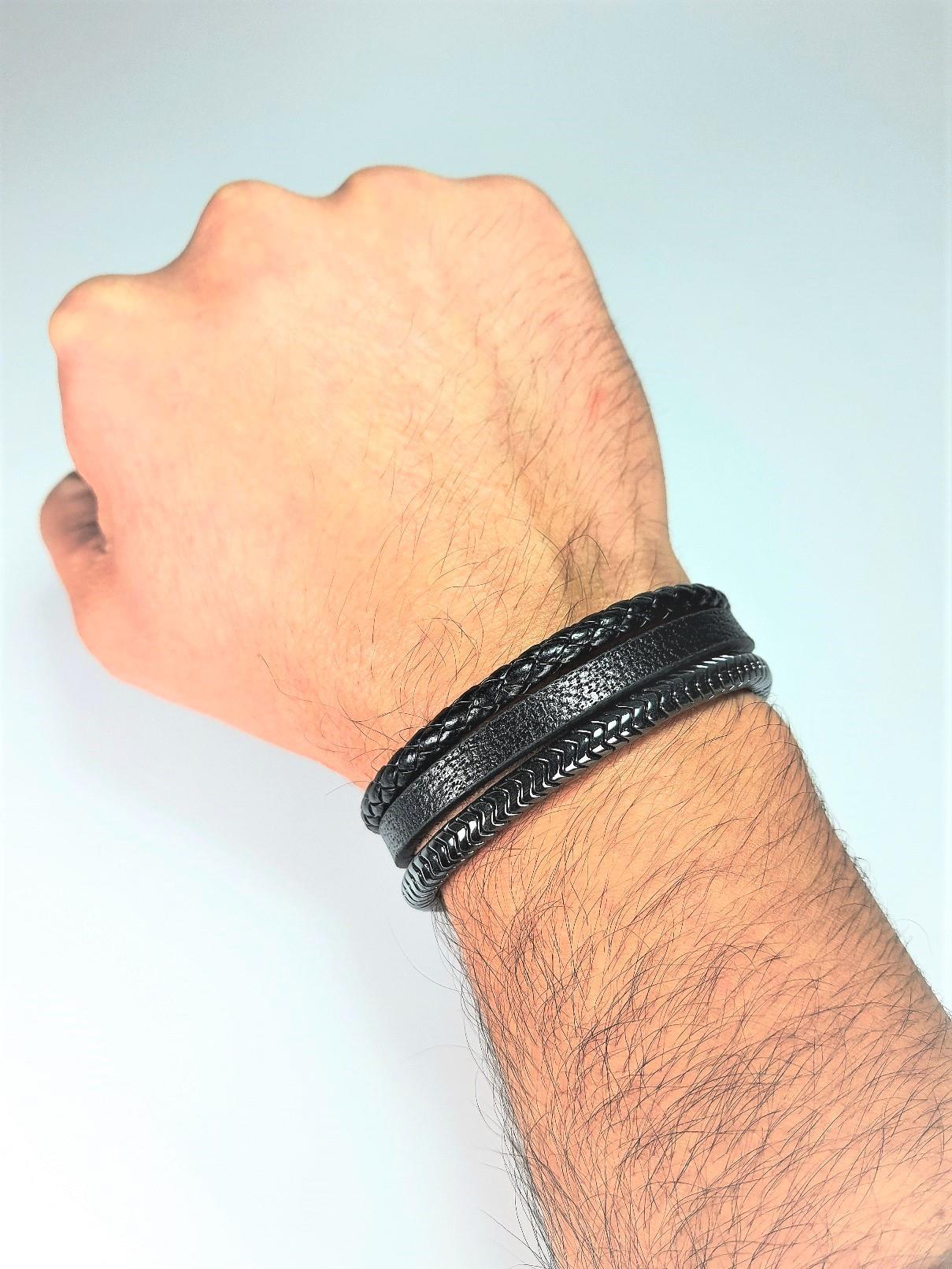 BileklikJTSS23KOB1110 HEMATİT DOĞALTAŞ ve HAKİKİ DERİ KOMBİN BİLEKLİK KUTULU GARANTİLİJanti