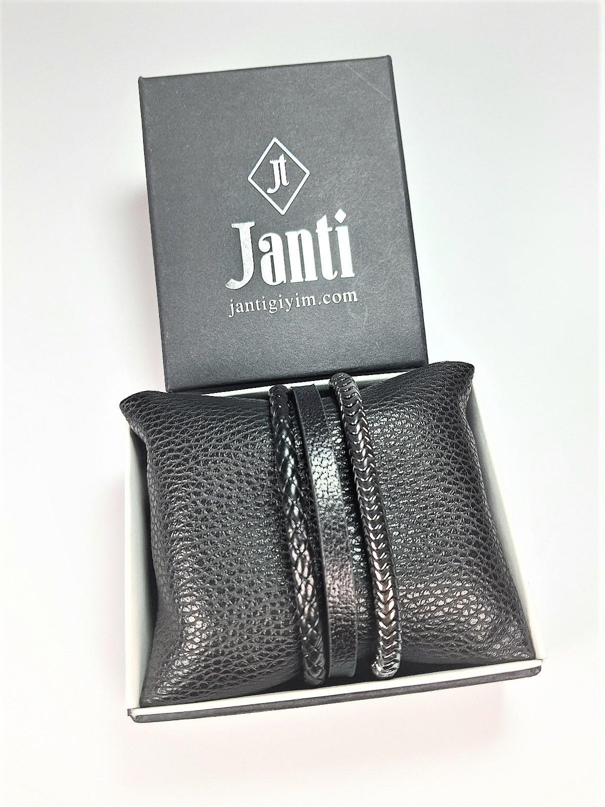 BileklikJTSS23KOB1110 HEMATİT DOĞALTAŞ ve HAKİKİ DERİ KOMBİN BİLEKLİK KUTULU GARANTİLİJanti