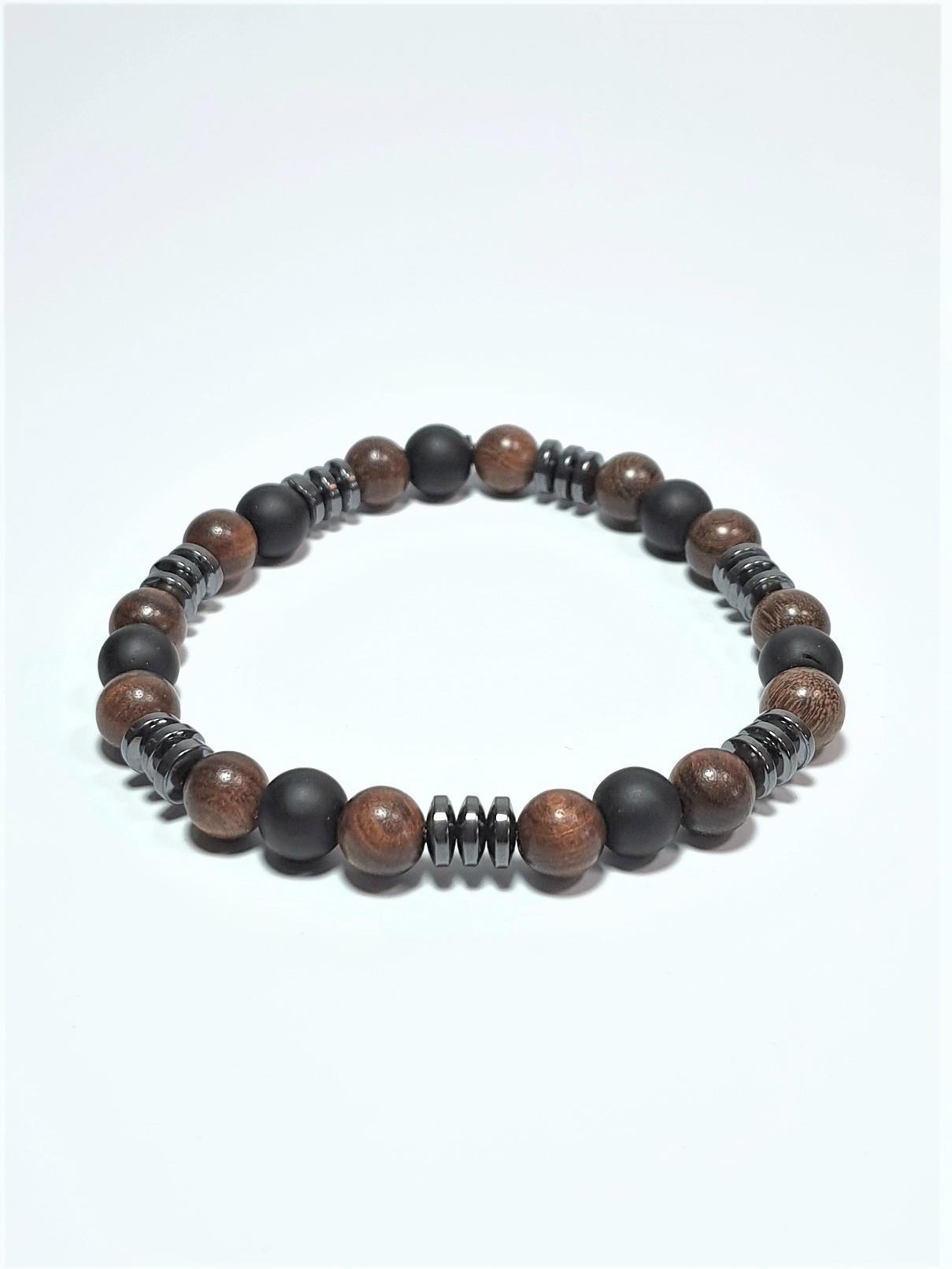 BileklikHAKİKİ DERİ MIKNATISLI ÇELİK KAPAMA ve ONYX MAZI AĞACI HEMATİT KOMBİN BİLEKLİK GARANTİLİ KUTULUJanti