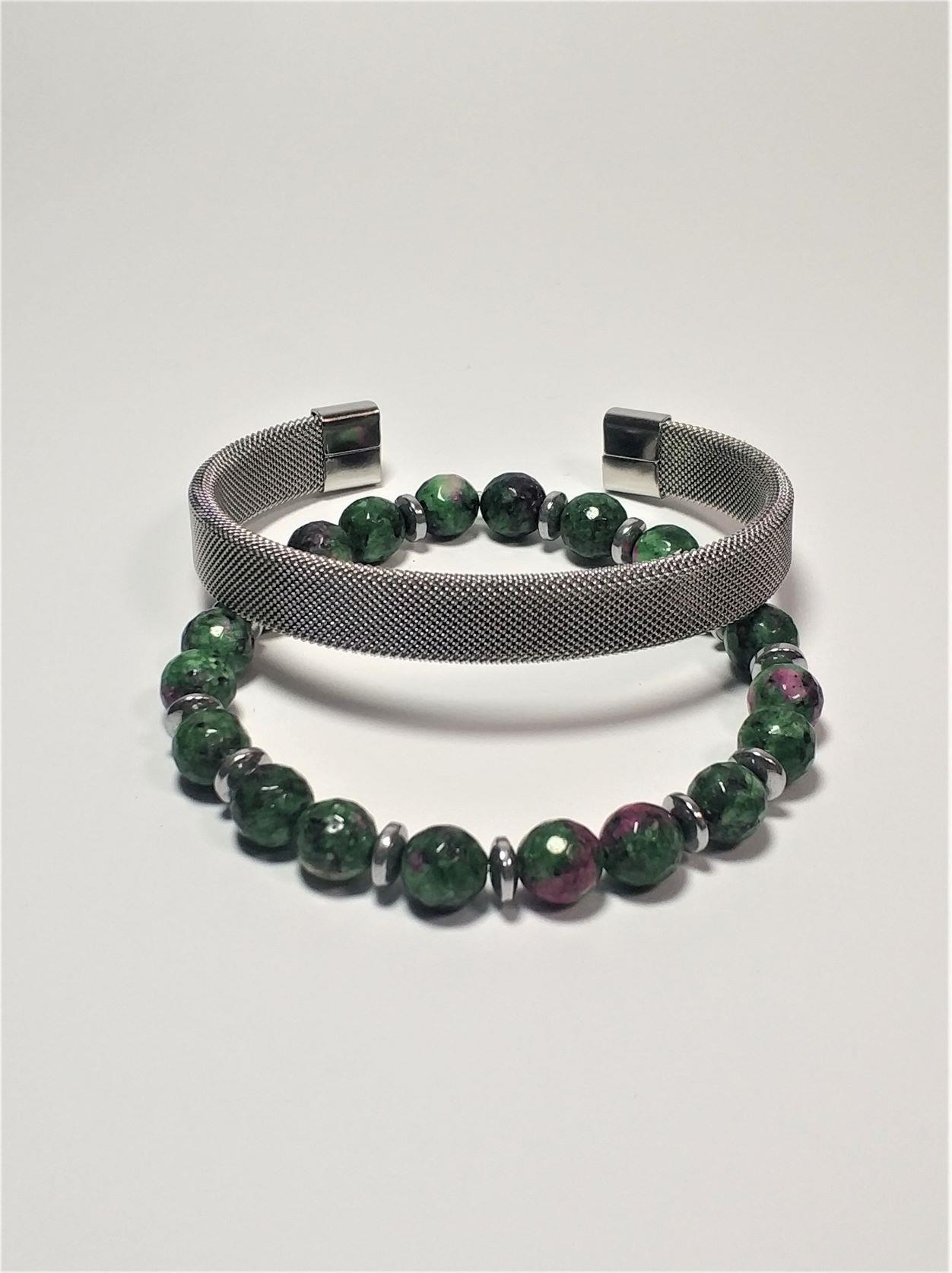 BileklikPASLANMAZ 316L ÇELİK ve YEŞİM HEMATİT DOĞALTAŞ KOMBİN BİLEKLİK GARANTİLİ KUTULUJanti