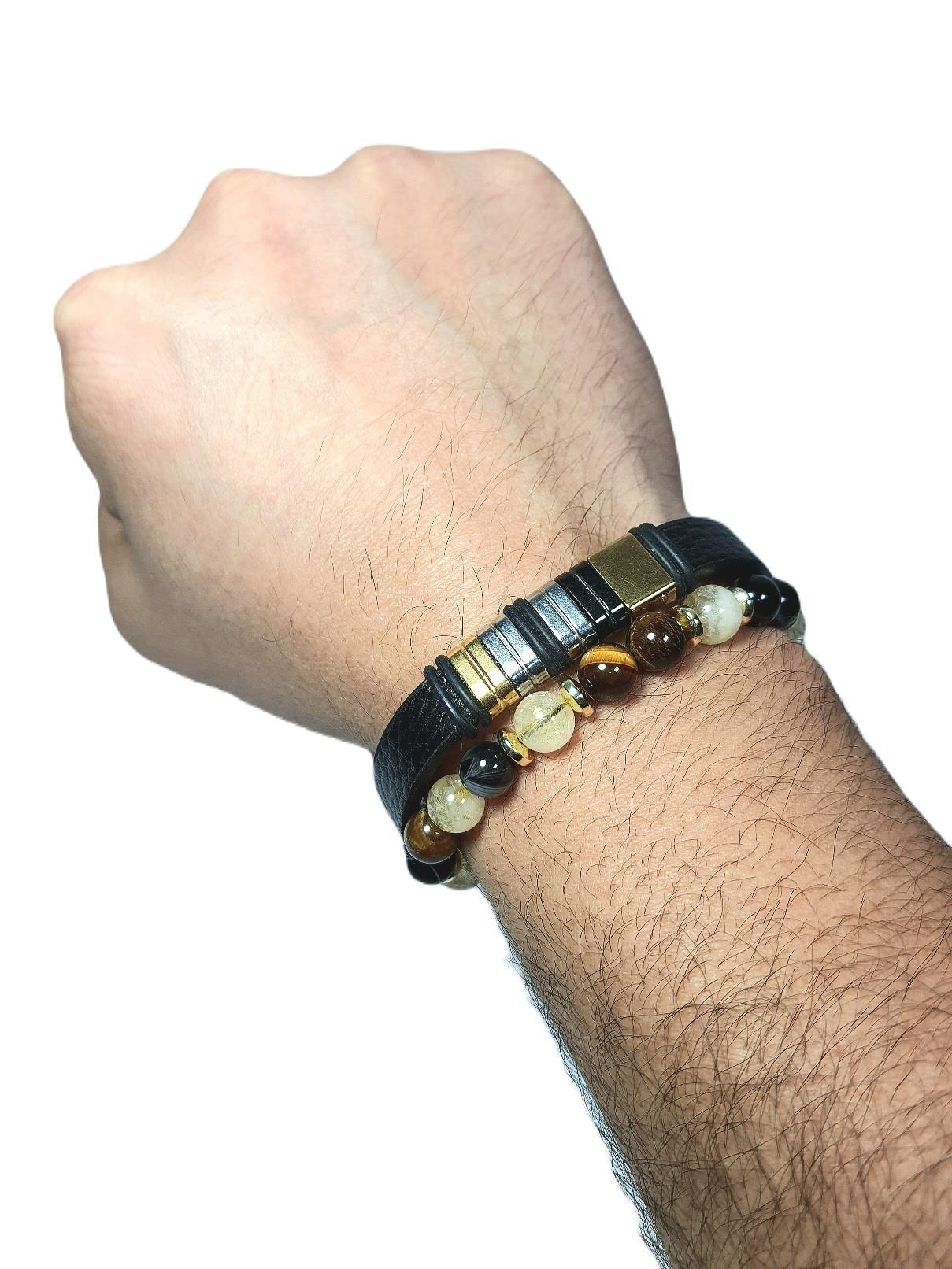 BileklikJTSS23KOB1268 JANTİ KOMBİN BİLEKLİK ORİJİNAL SİTRİN AKİK KAPLANGÖZÜ HEMATİT DOĞALTAŞ HAKİKİ DERİ PASLANMAZ ÇELİKJanti