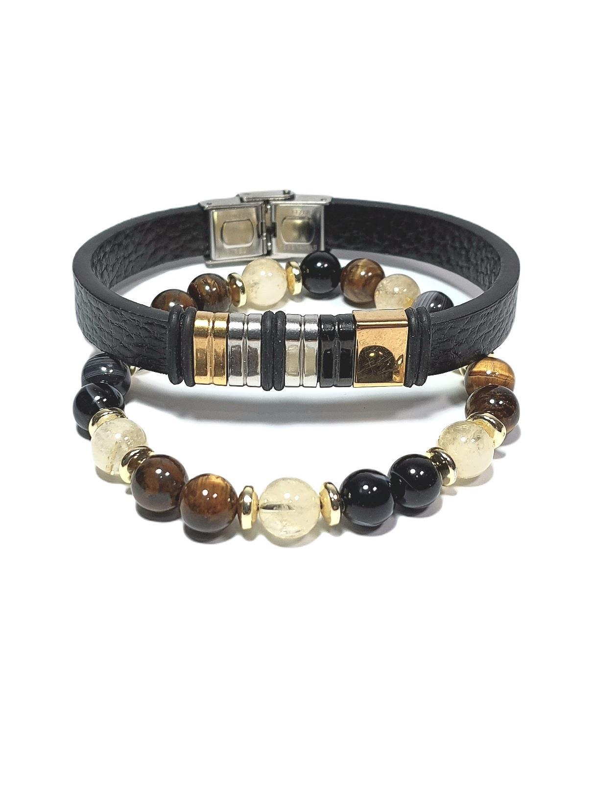 BileklikJTSS23KOB1268 JANTİ KOMBİN BİLEKLİK ORİJİNAL SİTRİN AKİK KAPLANGÖZÜ HEMATİT DOĞALTAŞ HAKİKİ DERİ PASLANMAZ ÇELİKJanti