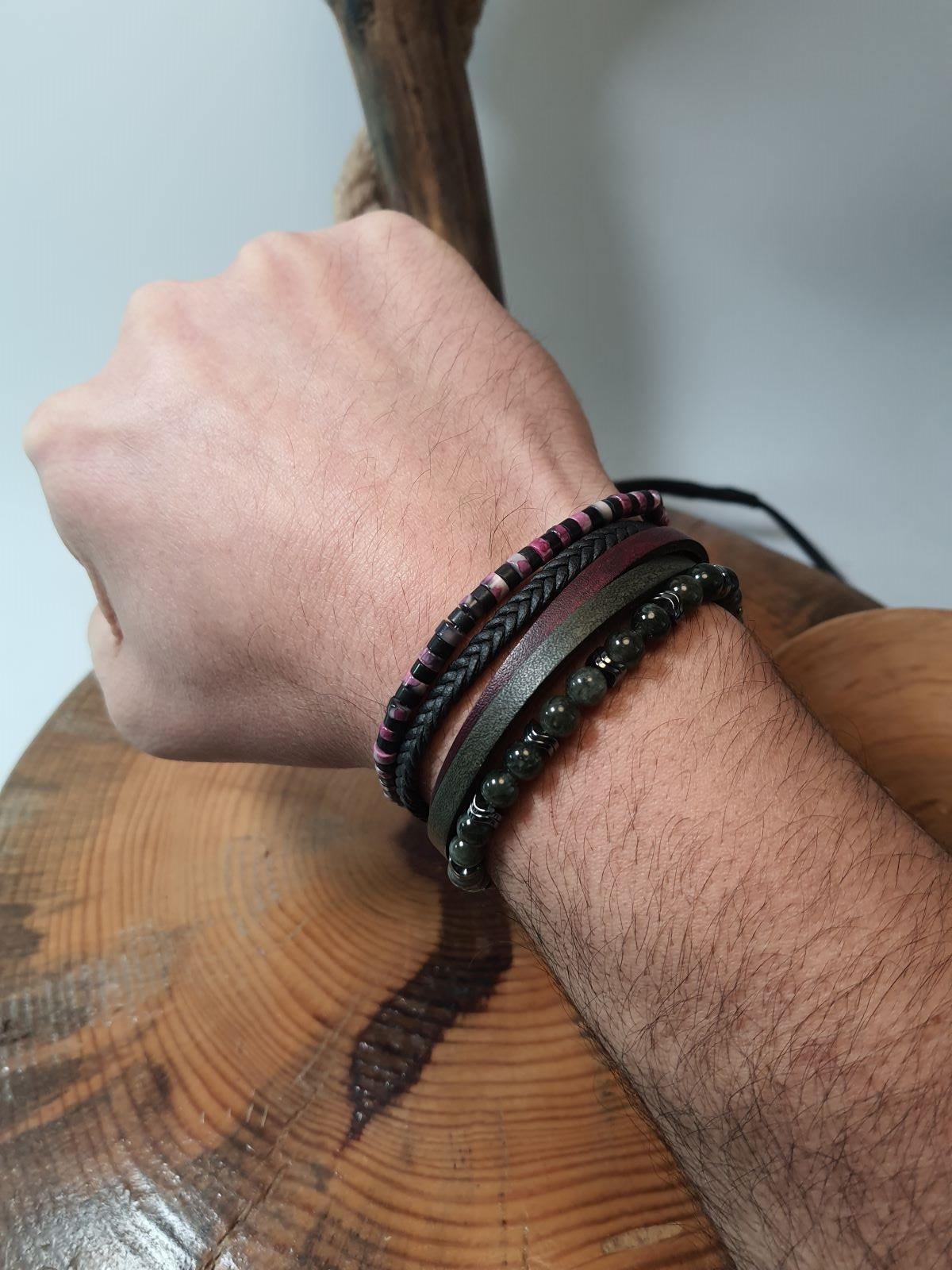 BileklikJTSS23KOB1269 JANTİ KOMBİN BİLEKLİK ORİJİNAL AKİK ONYX HEMATİT CEYT DOĞALTAŞ HAKİKİ DERİ PASLANMAZ ÇELİKJanti