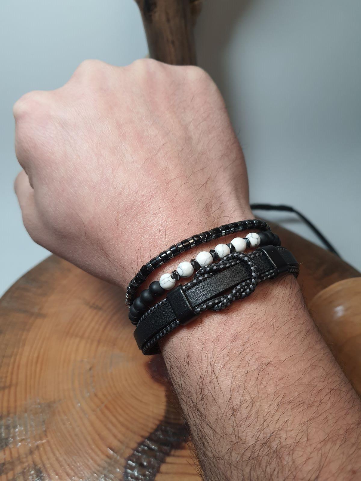 BileklikJTSS23KOB1274 JANTİ KOMBİN BİLEKLİK ORİJİNAL ONYX HEMATİT HAVLİT DOĞALTAŞ HAKİKİ DERİJanti