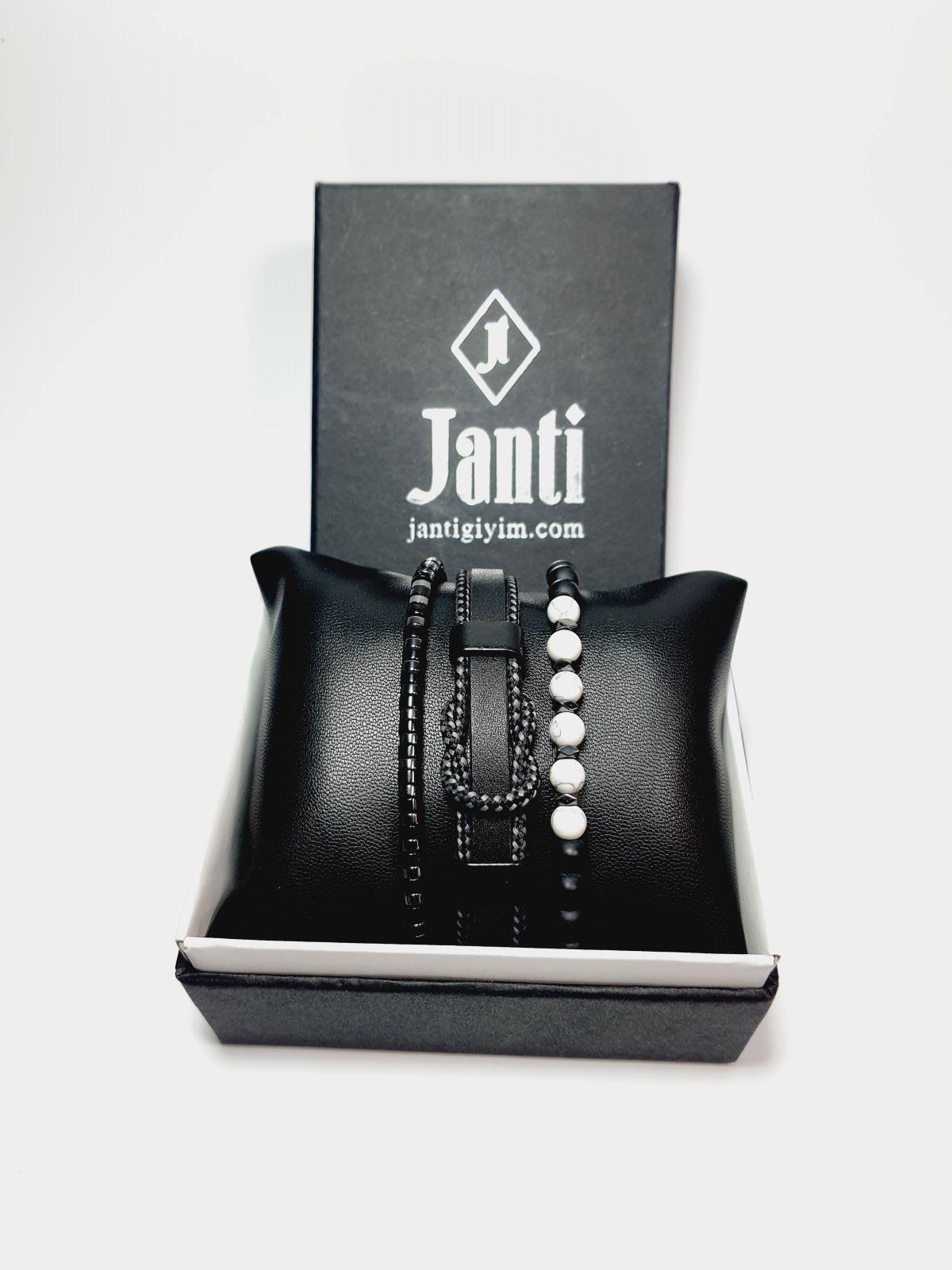 BileklikJTSS23KOB1274 JANTİ KOMBİN BİLEKLİK ORİJİNAL ONYX HEMATİT HAVLİT DOĞALTAŞ HAKİKİ DERİJanti