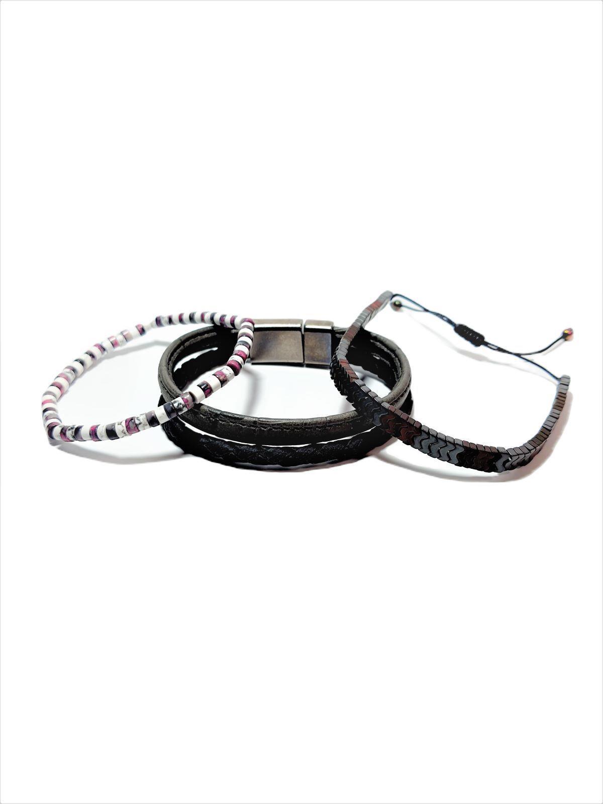 BileklikJTSS23KOB1275 JANTİ KOMBİN BİLEKLİK ORİJİNAL AKİK HAVLİT HEMATİT DOĞALTAŞ PU DERİJanti