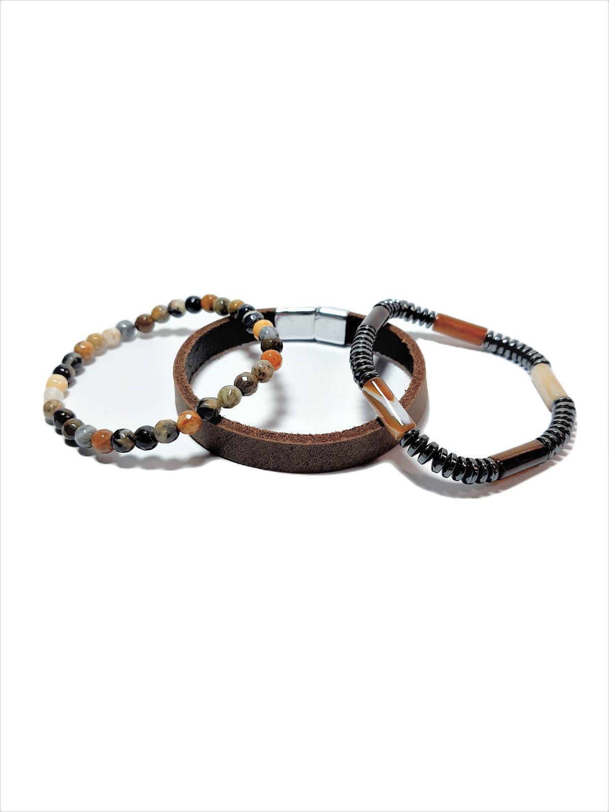 BileklikJTSS23KOB1276 JANTİ KOMBİN BİLEKLİK ORİJİNAL TİBET AKİK FASETLİ HEMATİT DOĞALTAŞ HAKİKİ DERİJanti