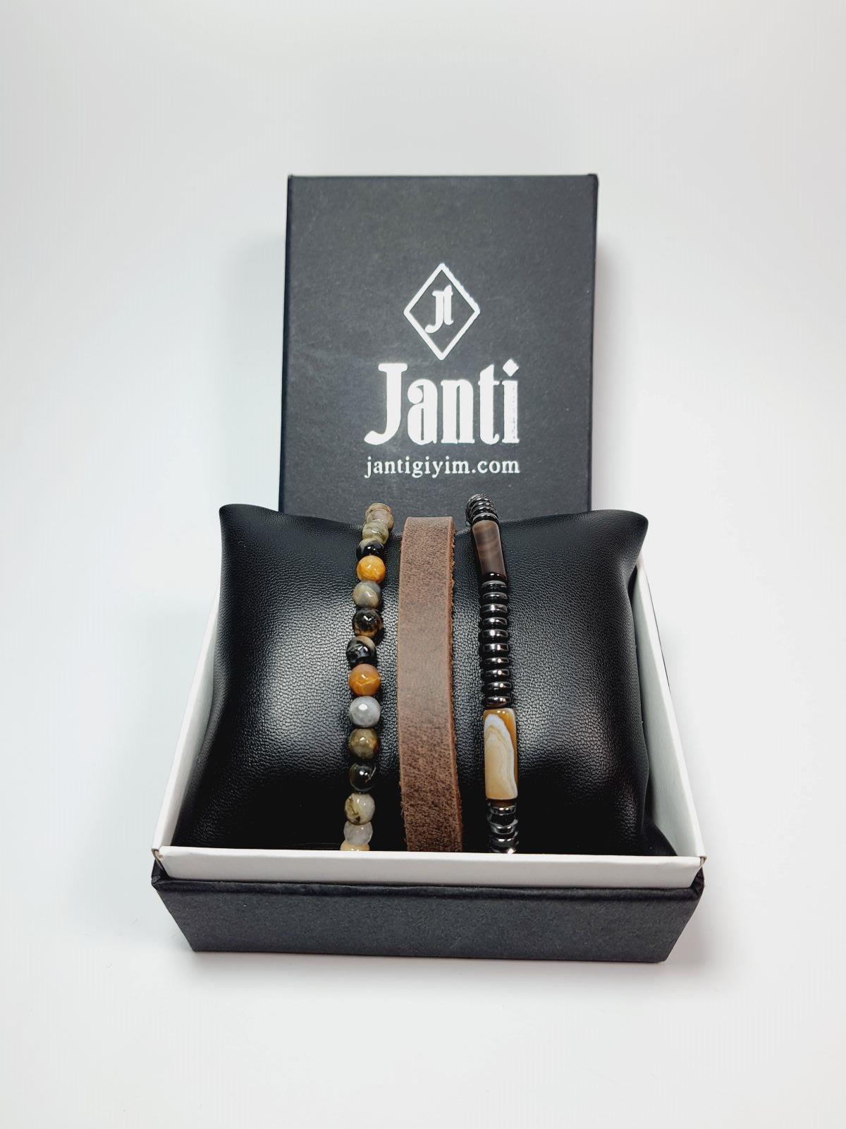 BileklikJTSS23KOB1276 JANTİ KOMBİN BİLEKLİK ORİJİNAL TİBET AKİK FASETLİ HEMATİT DOĞALTAŞ HAKİKİ DERİJanti