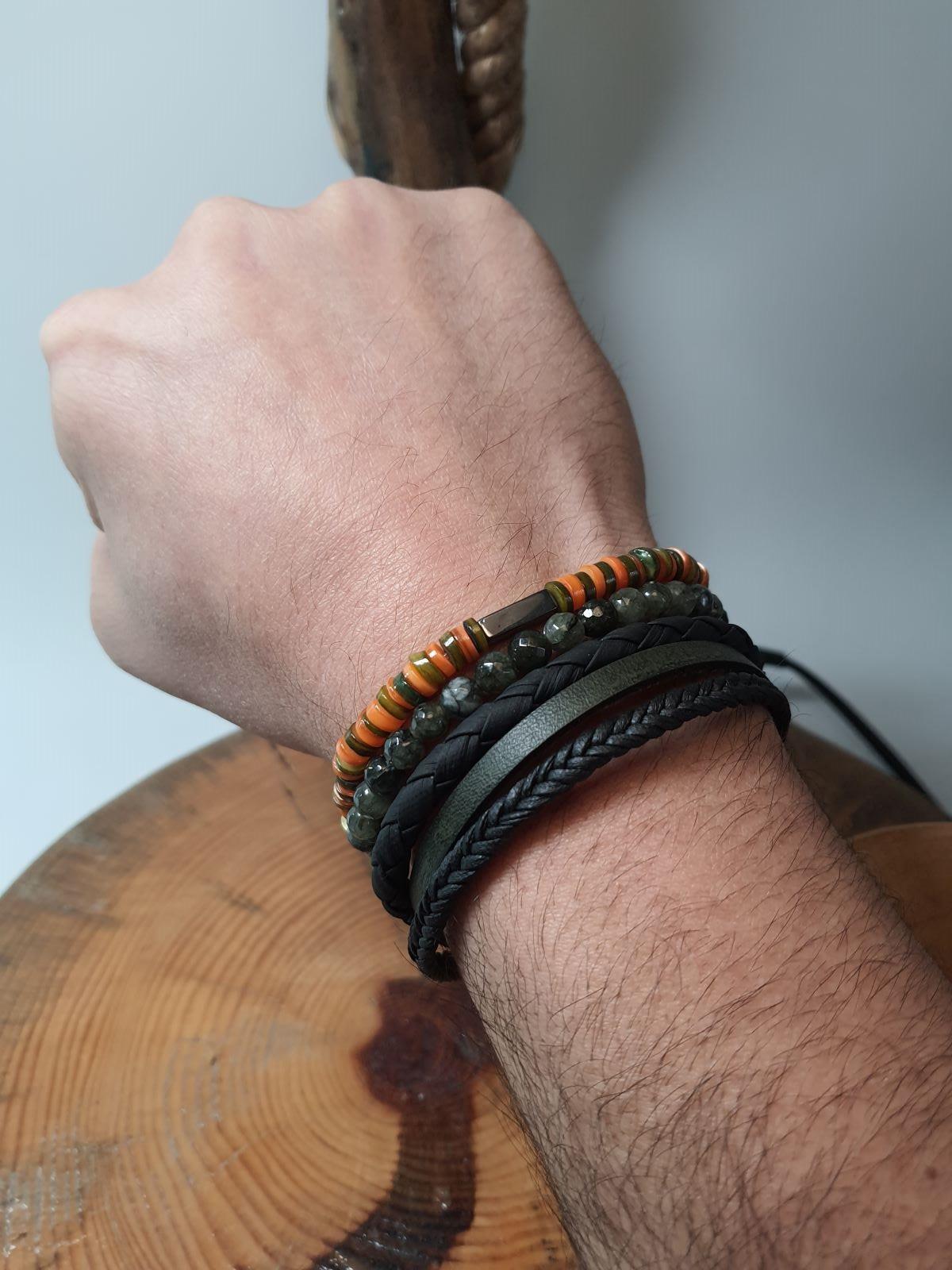 BileklikJTSS23KOB1279 JANTİ KOMBİN BİLEKLİK ORİJİNAL AKİK FASETLİ SEDEF HEMATİT DOĞALTAŞ HAKİKİ DERİ PASLANMAZ ÇELİKJanti