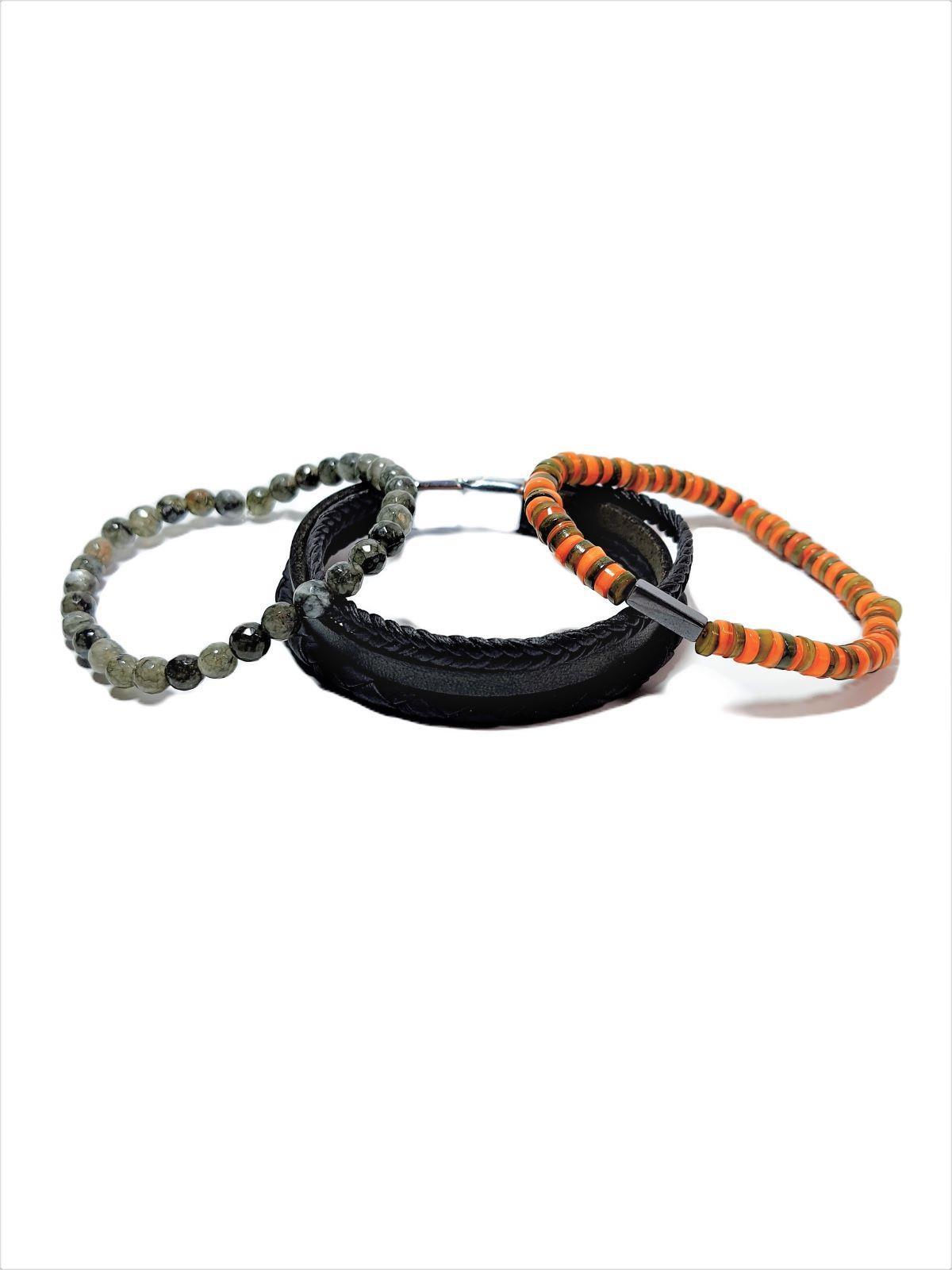 BileklikJTSS23KOB1279 JANTİ KOMBİN BİLEKLİK ORİJİNAL AKİK FASETLİ SEDEF HEMATİT DOĞALTAŞ HAKİKİ DERİ PASLANMAZ ÇELİKJanti