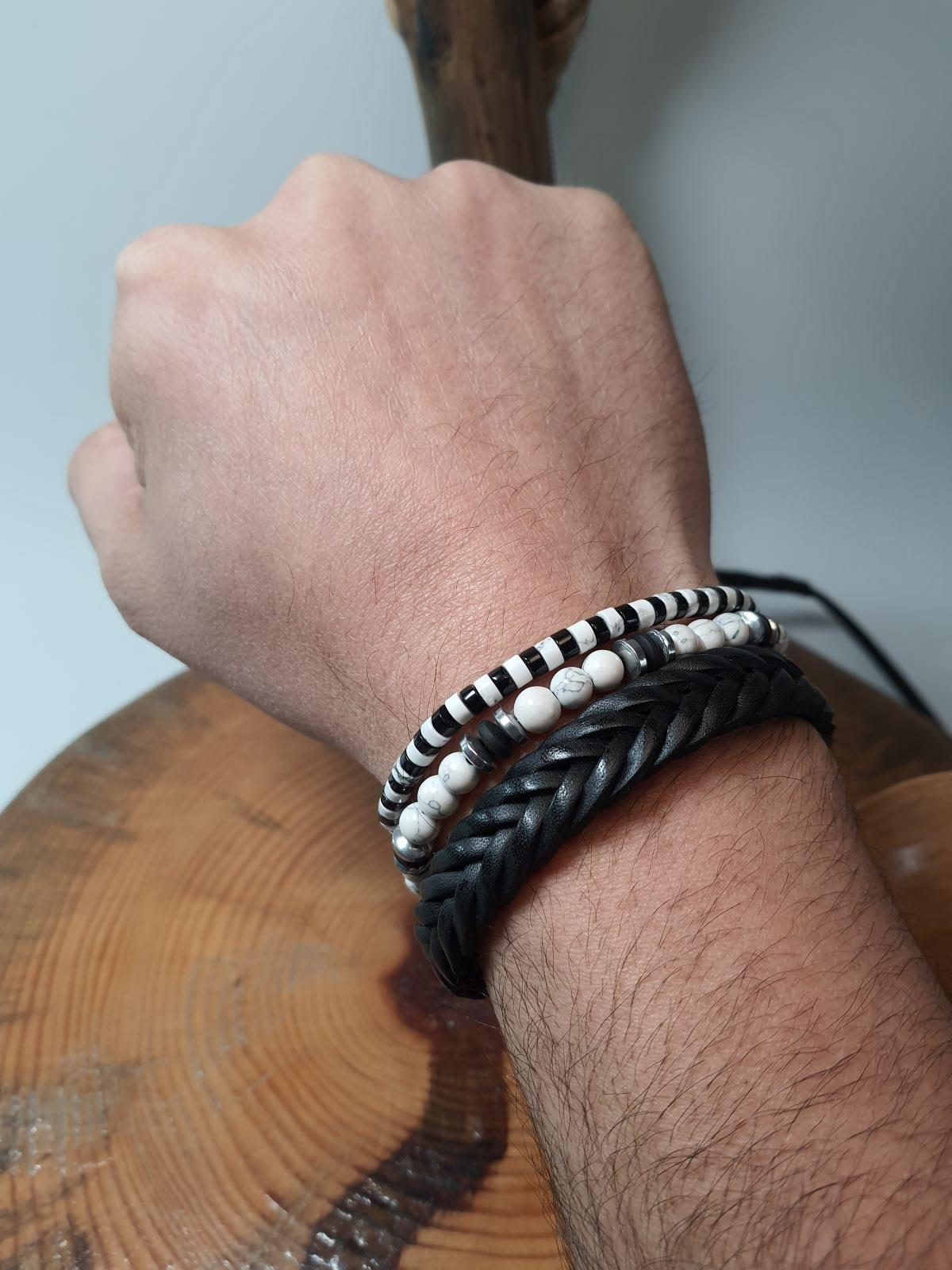 BileklikJTSS23KOB1280 JANTİ KOMBİN BİLEKLİK ORİJİNAL HAVLİT ONYX HEMATİT DOĞALTAŞ HAKİKİ DERİ PASLANMAZ ÇELİKJanti