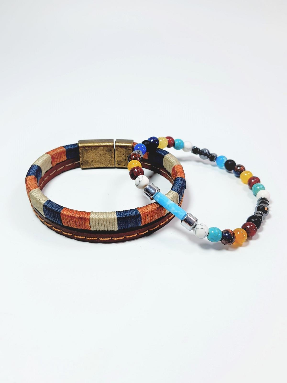 BileklikJTSS23KOB1304 JANTİ 2'Lİ KOMBİN BİLEKLİK AKİK HAVLİT JADE TURKUAZ HEMATİT DOĞAL TAŞ ve DERİ KUTULU GARANTİLİJanti