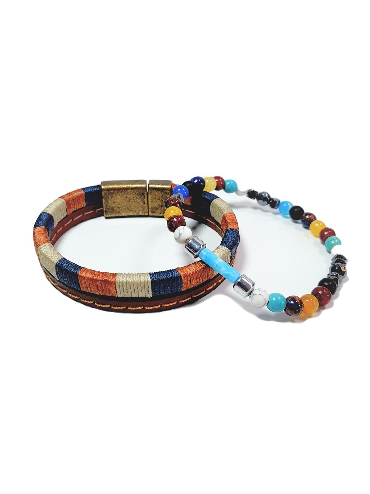 BileklikJTSS23KOB1304 JANTİ 2'Lİ KOMBİN BİLEKLİK AKİK HAVLİT JADE TURKUAZ HEMATİT DOĞAL TAŞ ve DERİ KUTULU GARANTİLİJanti