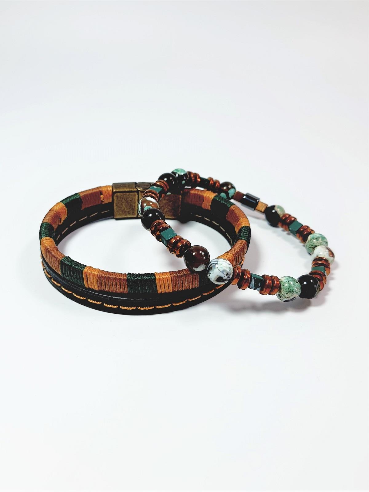 BileklikJTSS23KOB1314 JANTİ 2'Lİ KOMBİN BİLEKLİK AKİK HEMATİT DOĞALTAŞ ve DERİ KUTULU GARANTİLİJanti