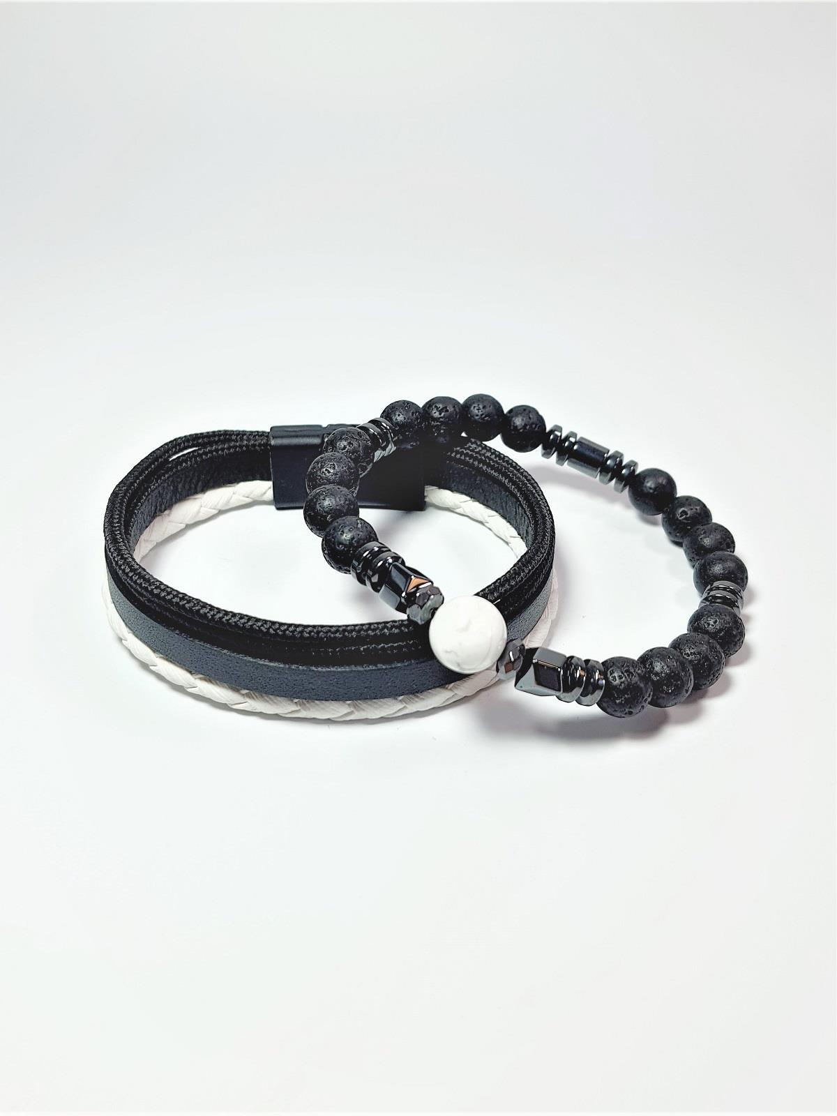 BileklikJTSS23KOB1323 JANTİ 2'Lİ KOMBİN BİLEKLİK HAVLİT HEMATİT LAV DOĞALTAŞ ve DERİ KUTULU GARANTİLİJanti