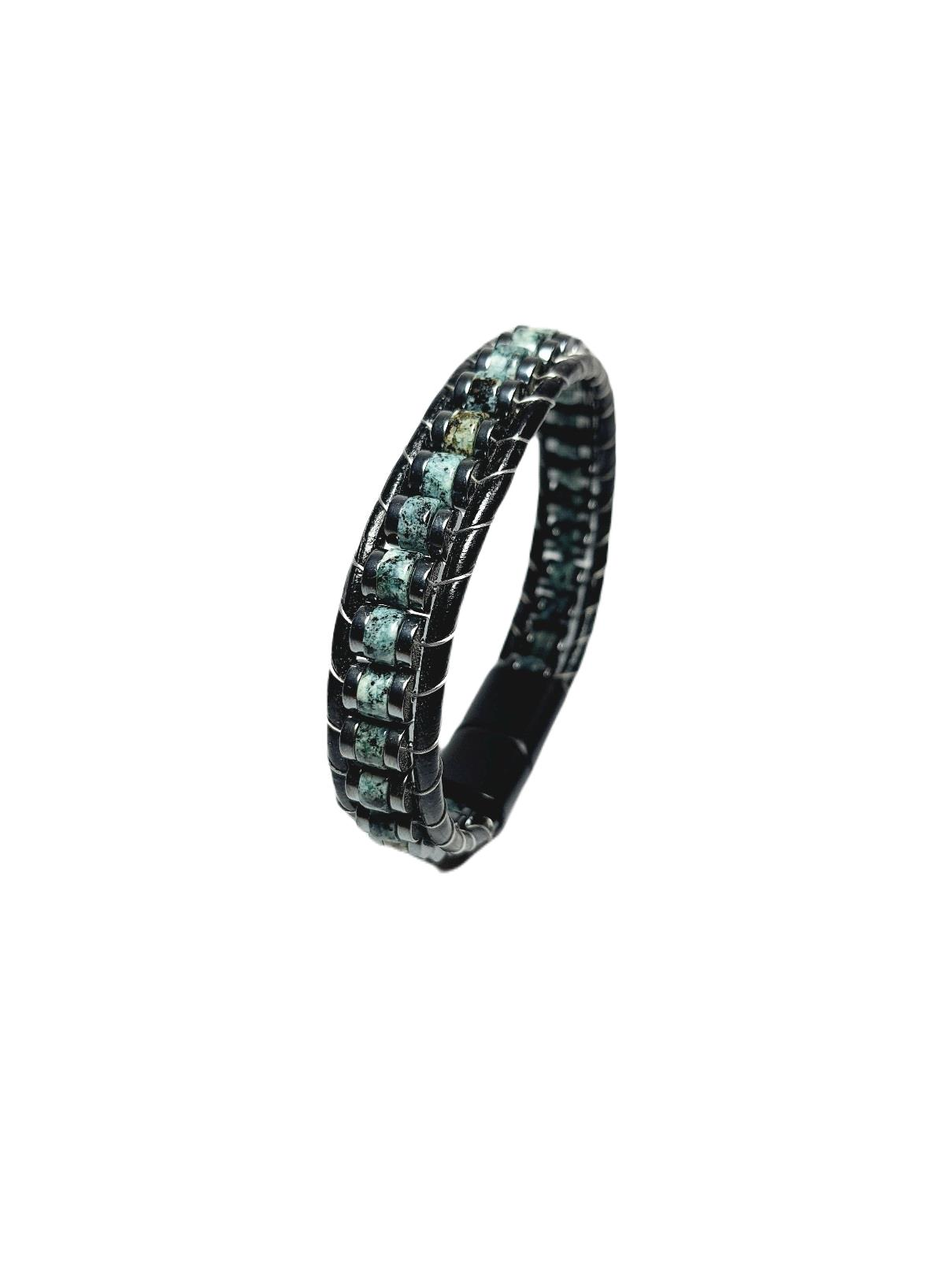 BileklikJTSS24DEB1463 YEŞİM ve HEMATİT DOĞALTAŞ MIKNATIS KAPAMA ÇELİK DERİ JANTİ BİLEKLİKJanti