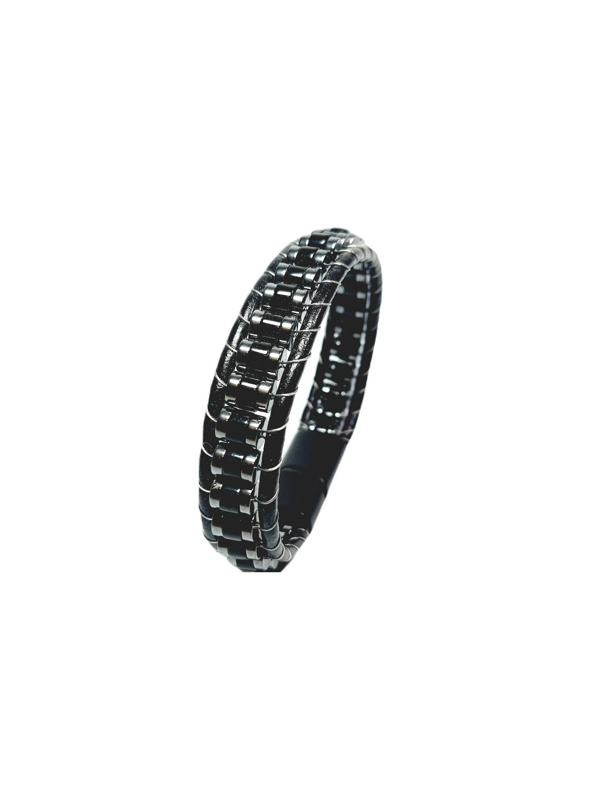 BileklikJTSS24DEB1471 ONYX  ve HEMATİT DOĞALTAŞ MIKNATIS KAPAMA ÇELİK DERİ JANTİ BİLEKLİKJanti