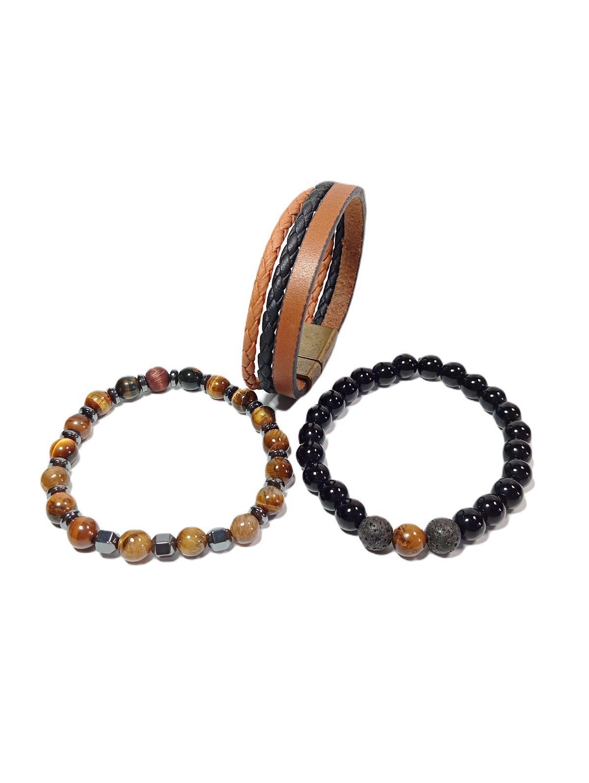 BileklikJTSS24KOB1455 DERİ - KAPLANGÖZÜ - ONYX - LAV - HEMATİT DOĞALTAŞ KOMBİN BİLEKLİKJanti