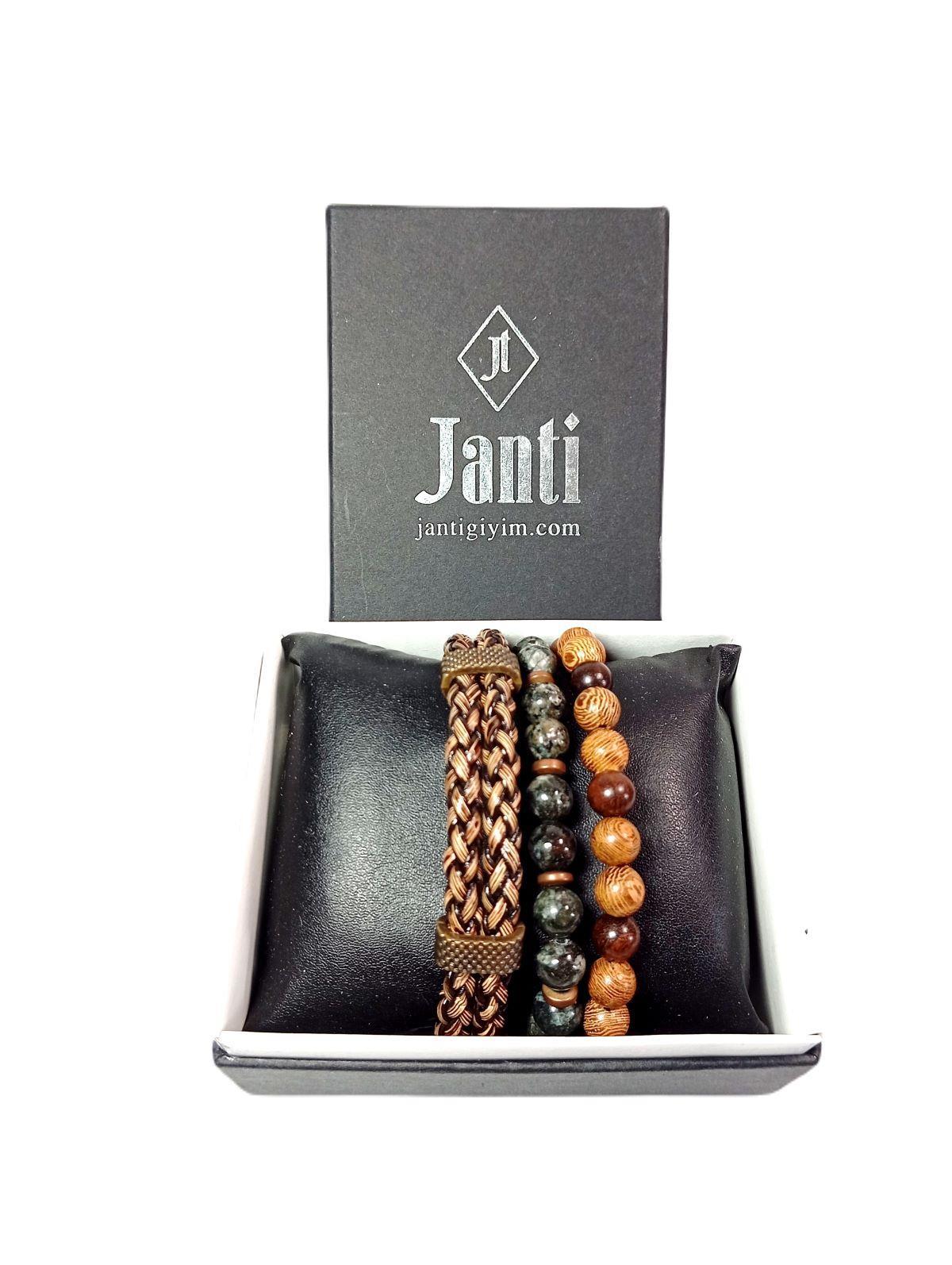 BileklikJTSS24KOB1457 DERİ - CEYT - HEMATİT DOĞALTAŞ MAZI AĞACI KOMBİN BİLEKLİKJanti