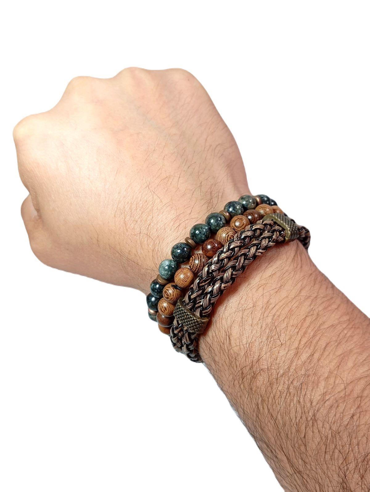 BileklikJTSS24KOB1457 DERİ - CEYT - HEMATİT DOĞALTAŞ MAZI AĞACI KOMBİN BİLEKLİKJanti