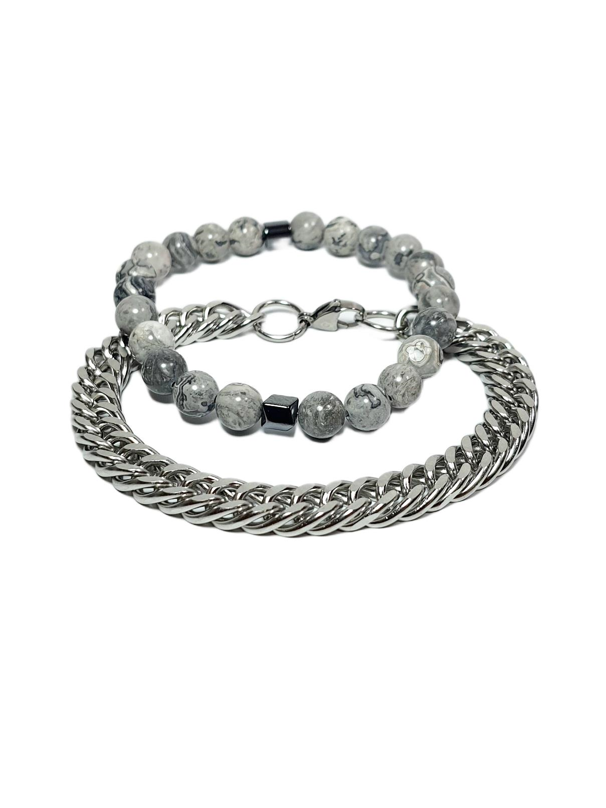 Çelik BileklikJTSS25KOB1571 PASLANMAZ ÇELİK JASPER DOĞALTAŞ JANTİ KOMBİN BİLEKLİK KUTULUJanti