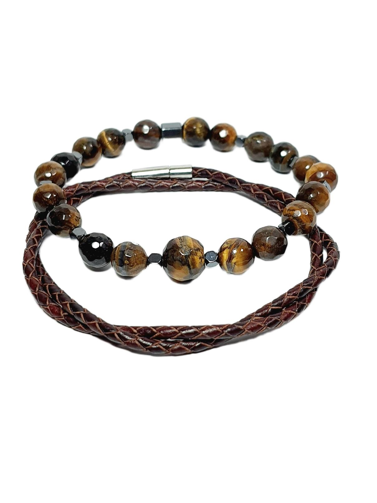 Deri BileklikJTSS25KOB1572 HAKİKİ DANA DERİSİ KAPLANGÖZÜ DOĞALTAŞ JANTİ KOMBİN BİLEKLİK KUTULUJanti